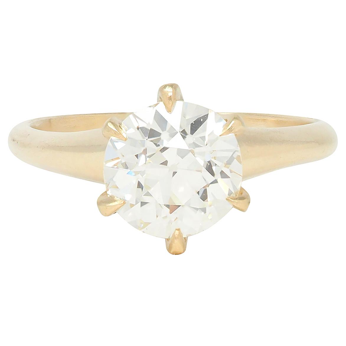 Victorian 1.96 CT European Diamond 14K Gold Antique Solitaire Engagement Ring