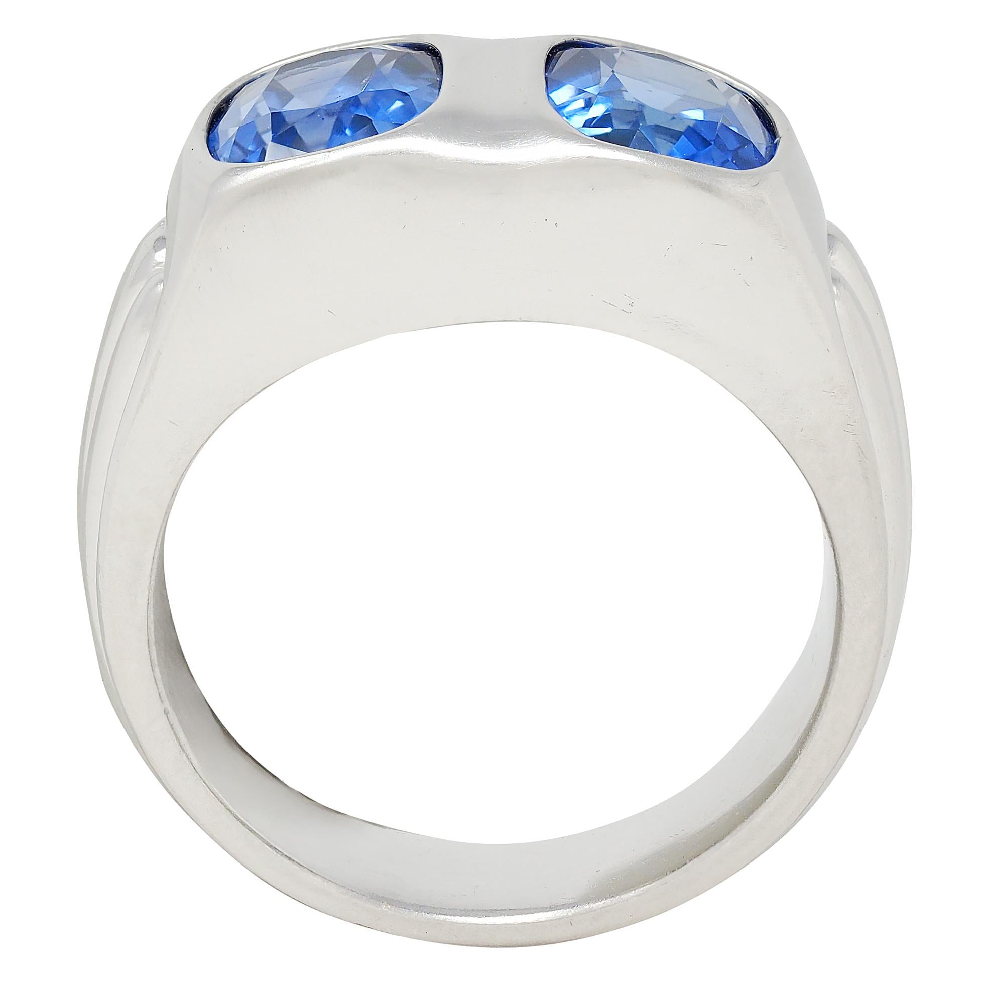Mid-Century 5.87 CTW No Heat Ceylon Sapphire Platinum Vintage Two Stone Ring AGL