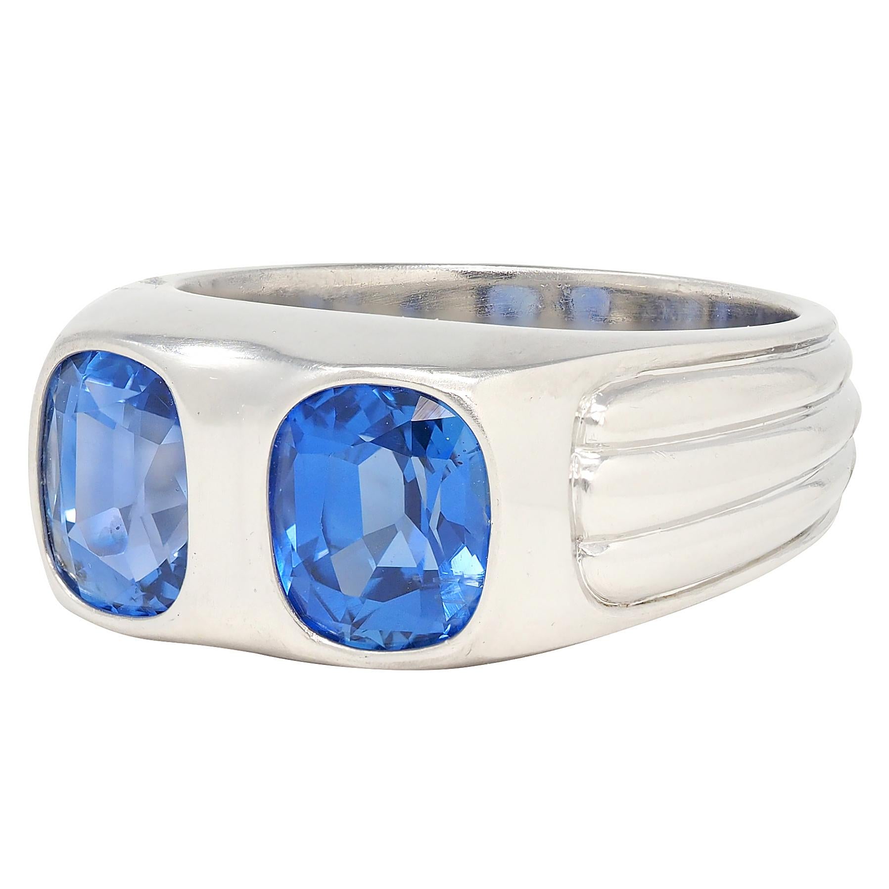 Mid-Century 5.87 CTW No Heat Ceylon Sapphire Platinum Vintage Two Stone Ring AGL