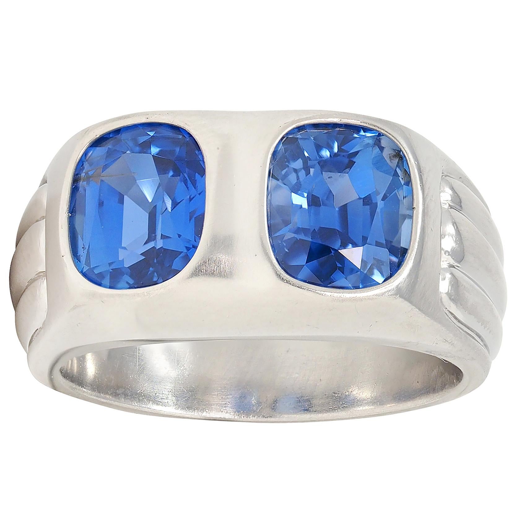Mid-Century 5.87 CTW No Heat Ceylon Sapphire Platinum Vintage Two Stone Ring AGL