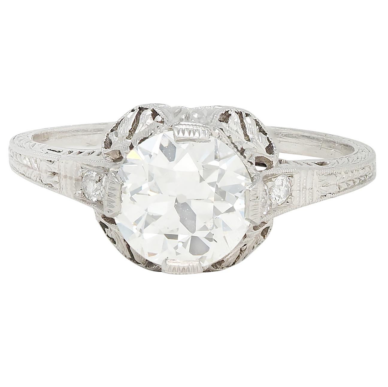 Edwardian 1.59 CTW Diamond Platinum Antique Foliate Engagement Ring