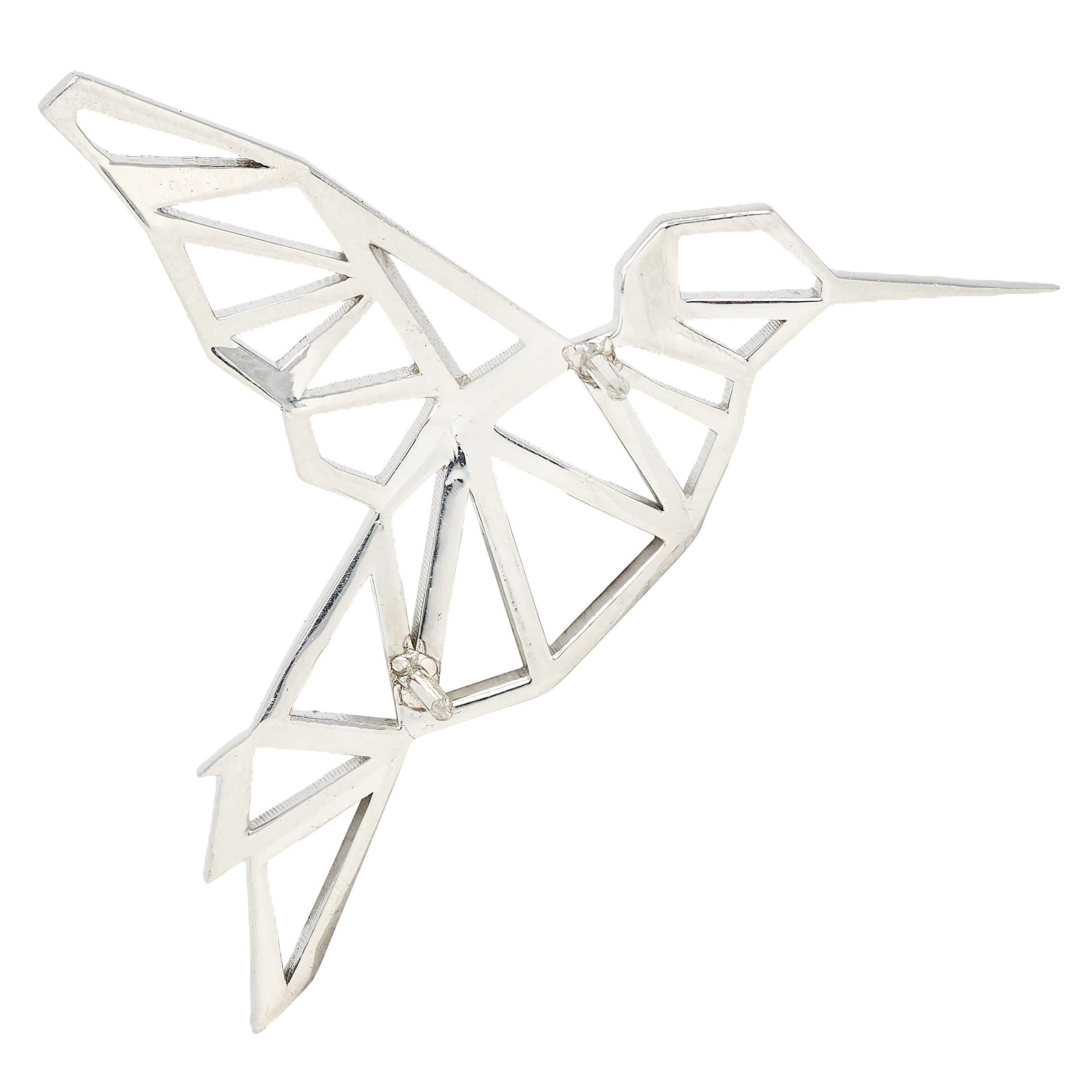 BRASH Platinum Faceted Geometric GEO Hummingbird Unisex Brooch Pin