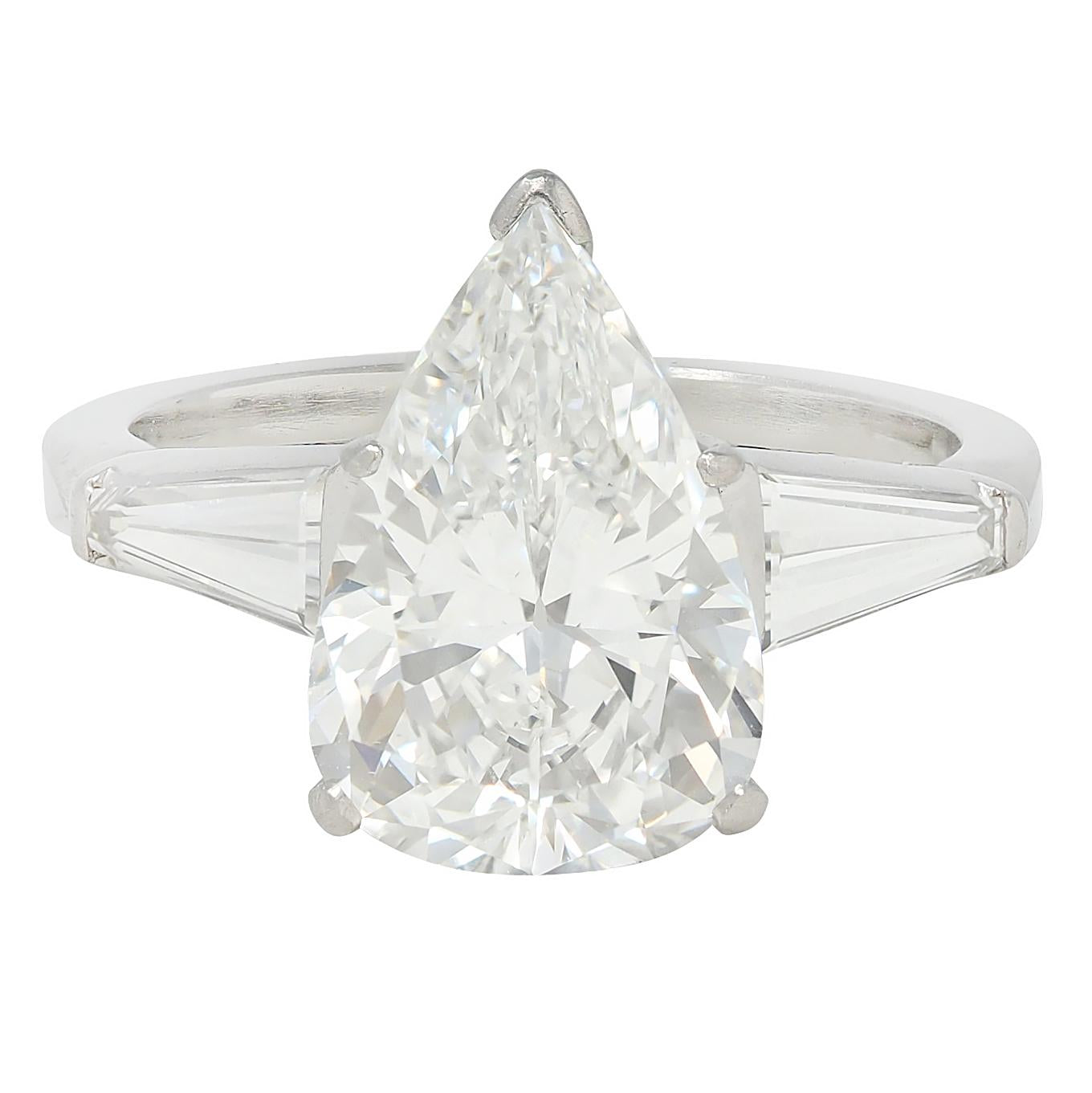 Mid-Century 4.04 CTW Pear Diamond Platinum Vintage Three Stone Engagement Ring