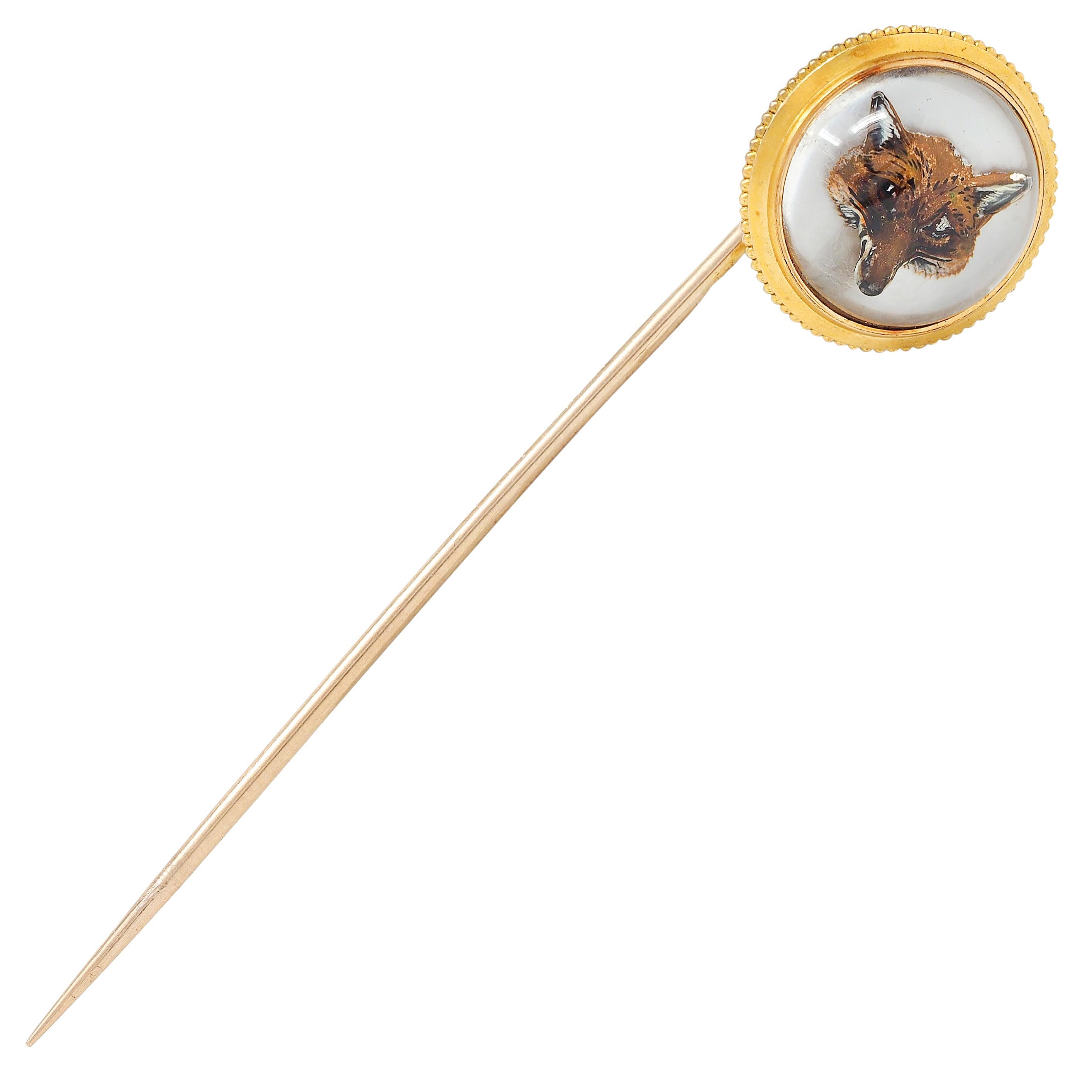 Tiffany & Co. Edwardian Essex Crystal Quartz 14K Gold Antique Fox Stickpin