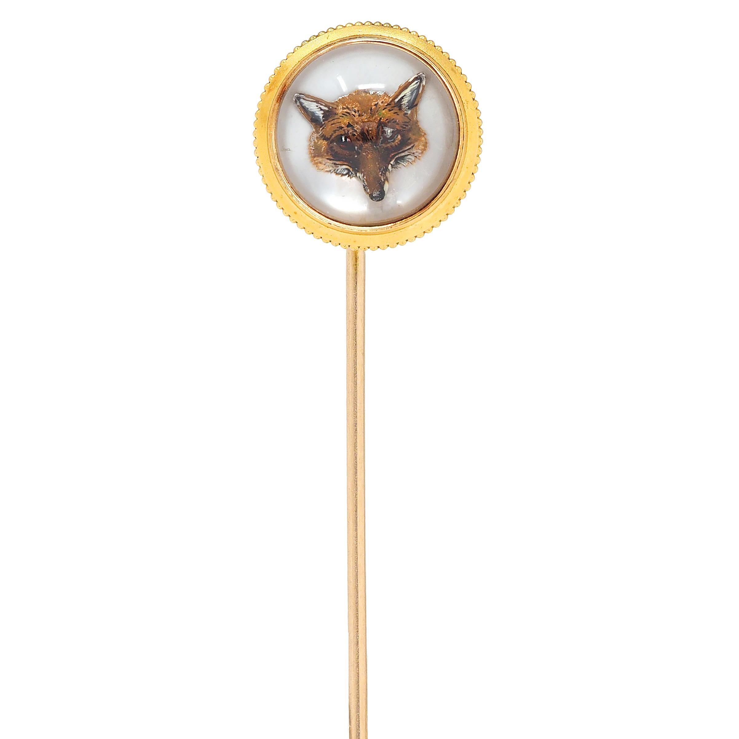 Tiffany & Co. Edwardian Essex Crystal Quartz 14K Gold Antique Fox Stickpin