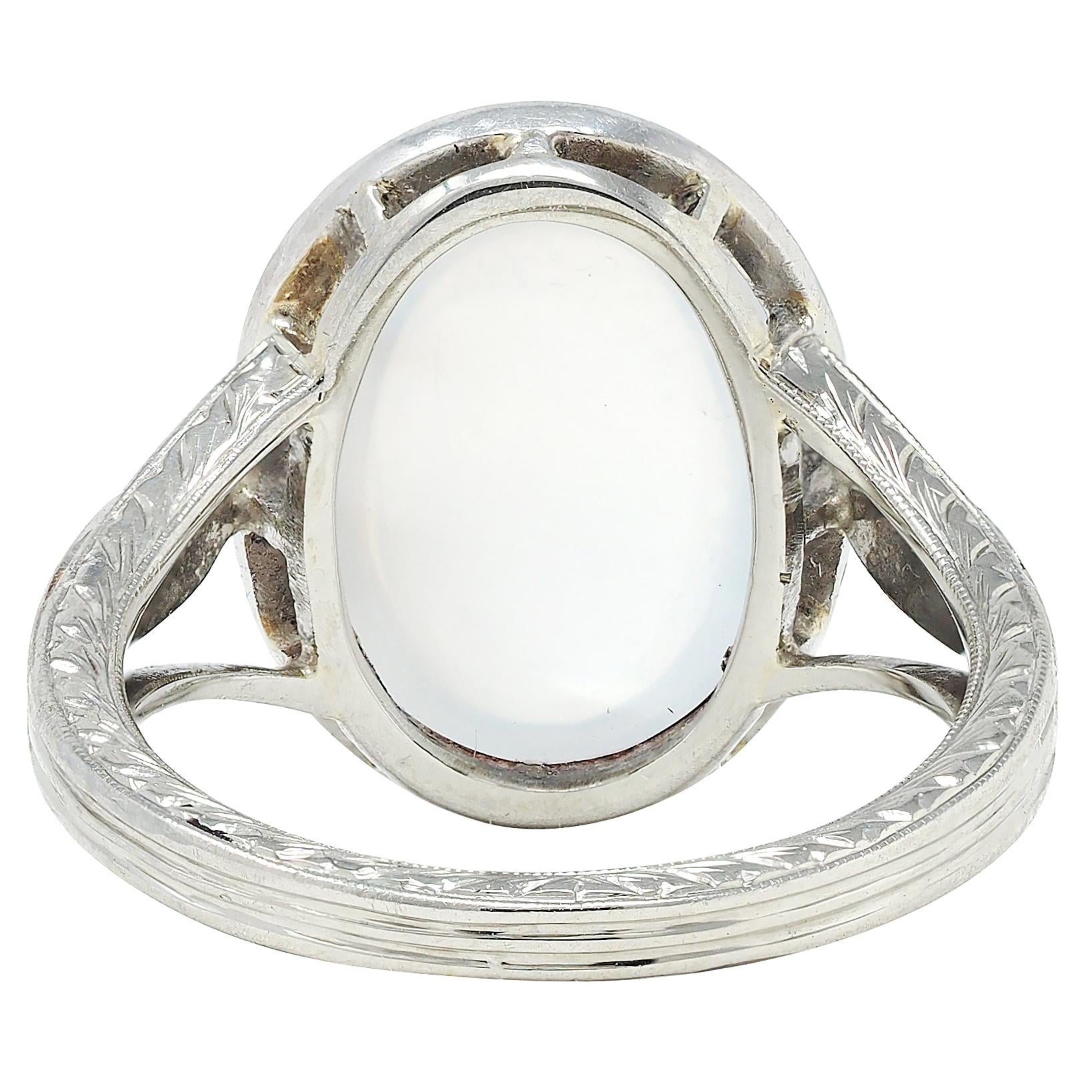 Art Deco Moonstone 18 Karat White Gold Vintage Wheat Dinner Ring