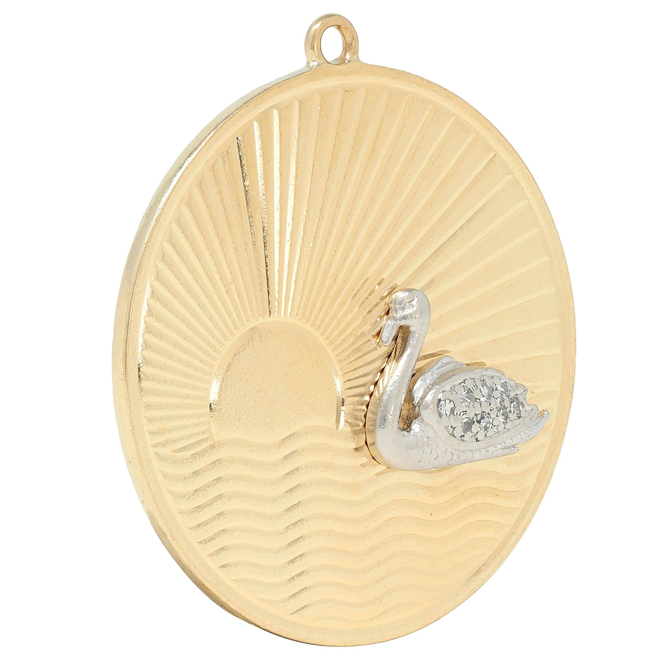 1950's Diamond Platinum 14 Karat Yellow Gold Vintage Swan Pendant Charm