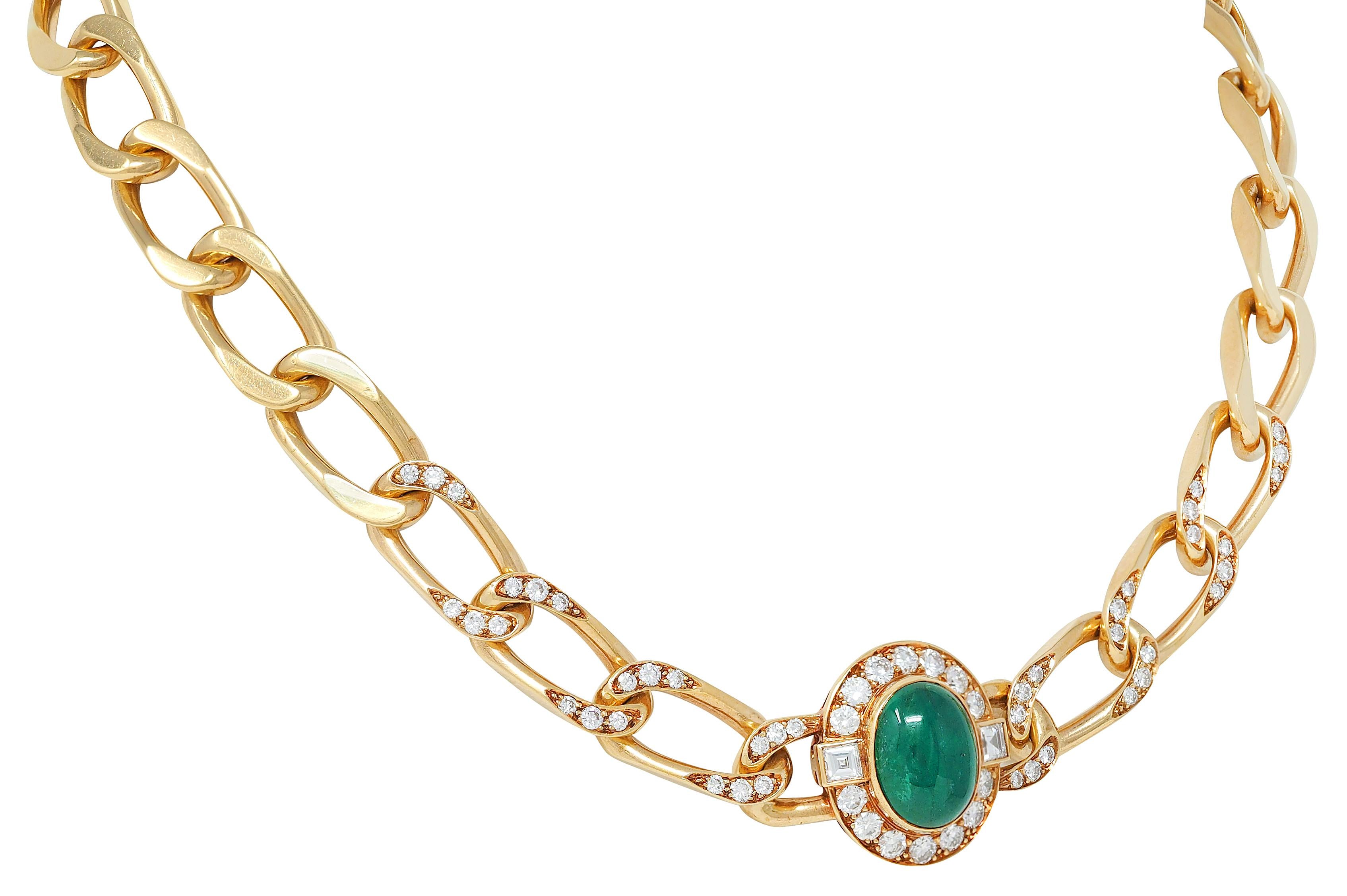 Cartier Paris 1960's Emerald Diamond 18K Yellow Gold Vintage Station Necklace