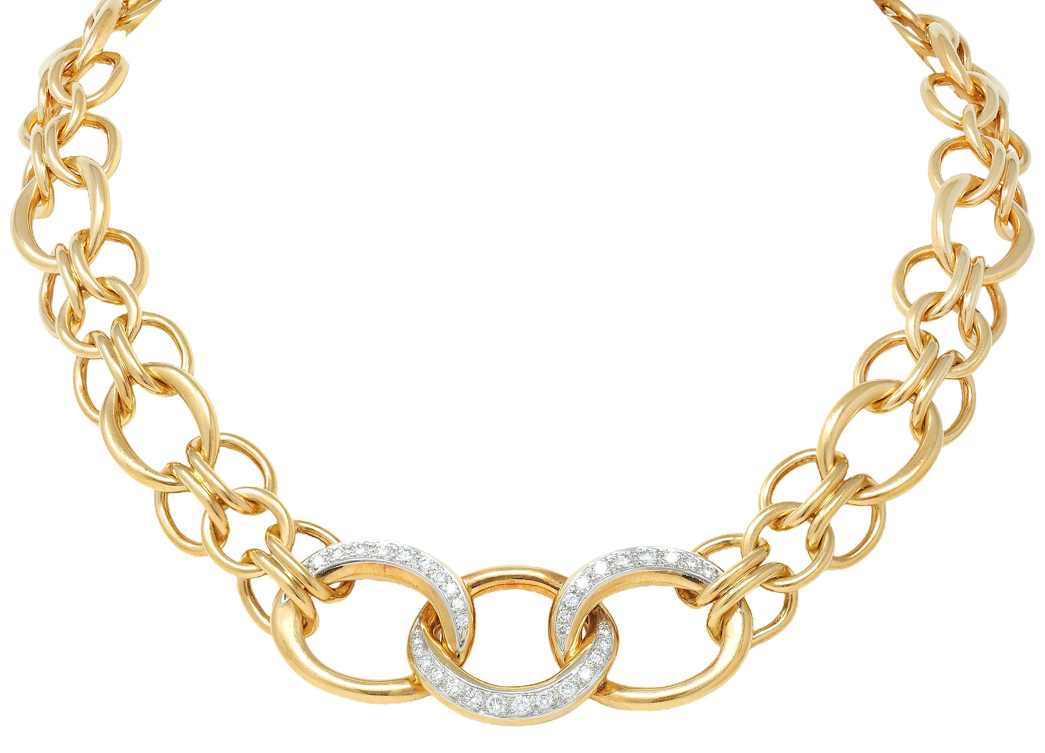 Tiffany & Co. 1970s Diamond Platinum 18K Yellow Gold Vintage Chain Link Necklace