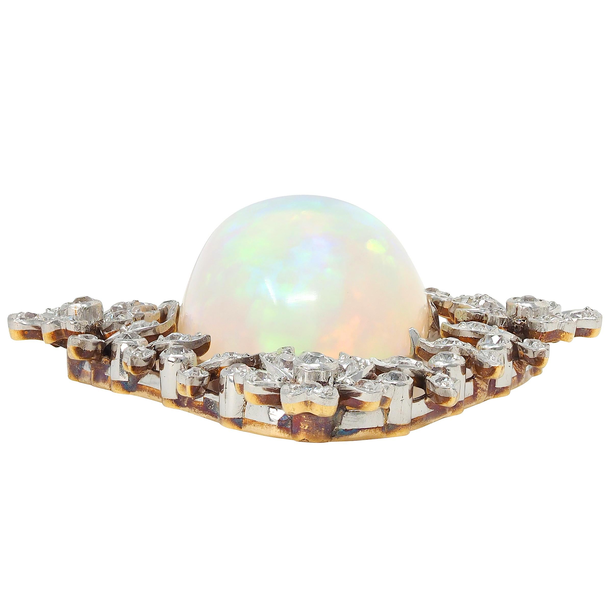 Edwardian Opal Diamond Platinum 18K Gold Garland Antique Pendant Necklace