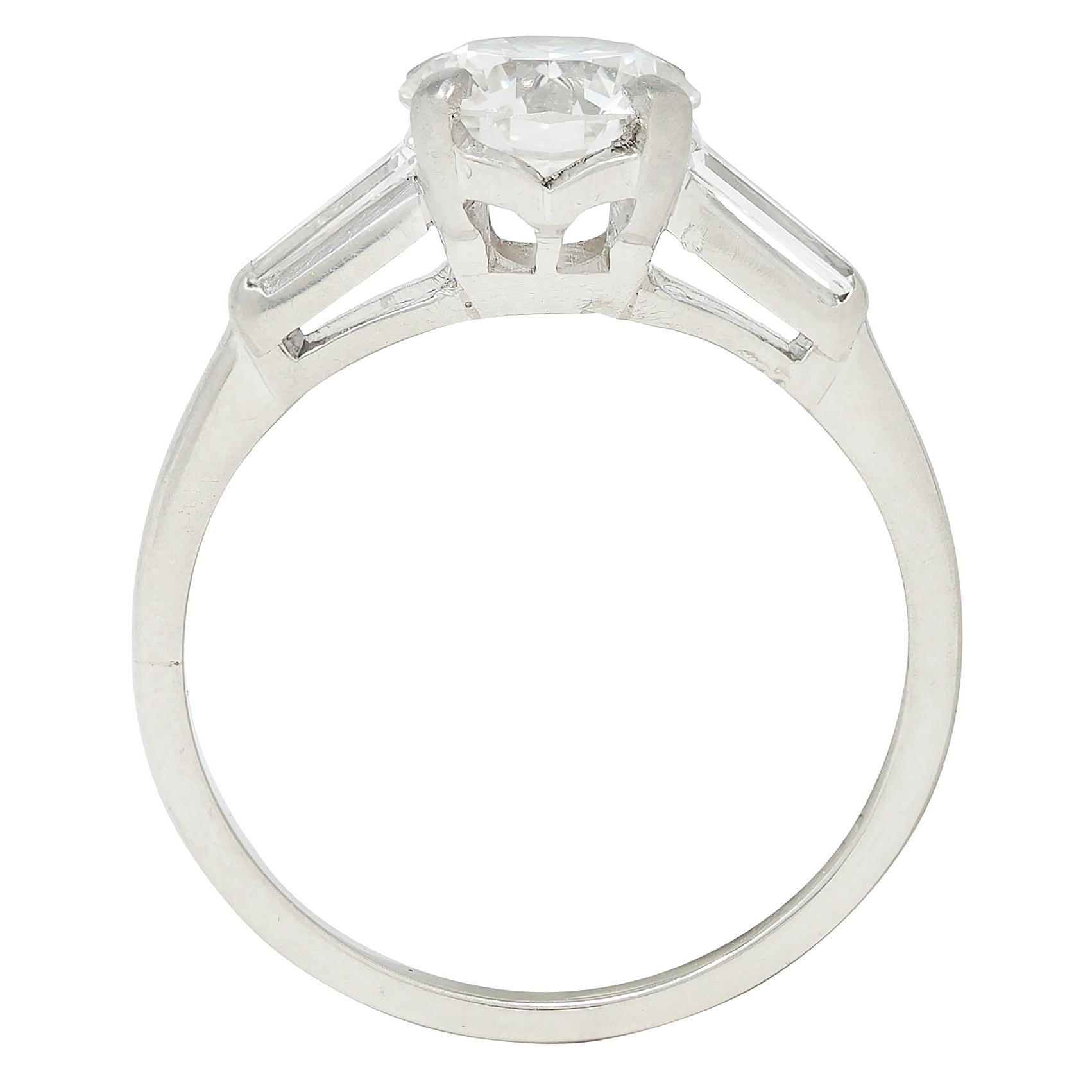 Mid-Century 1.80 CTW Diamond Platinum Vintage Three Stone Engagement Ring GIA