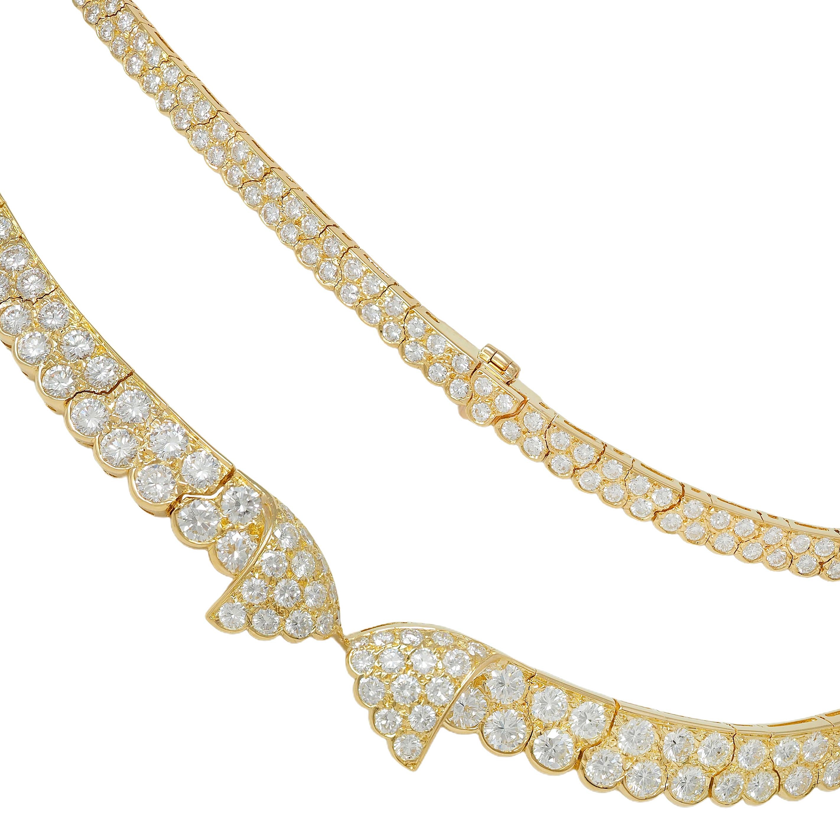 Van Cleef & Arpels French 20.62 CTW Diamond 18K Yellow Gold Bow Collar Necklace