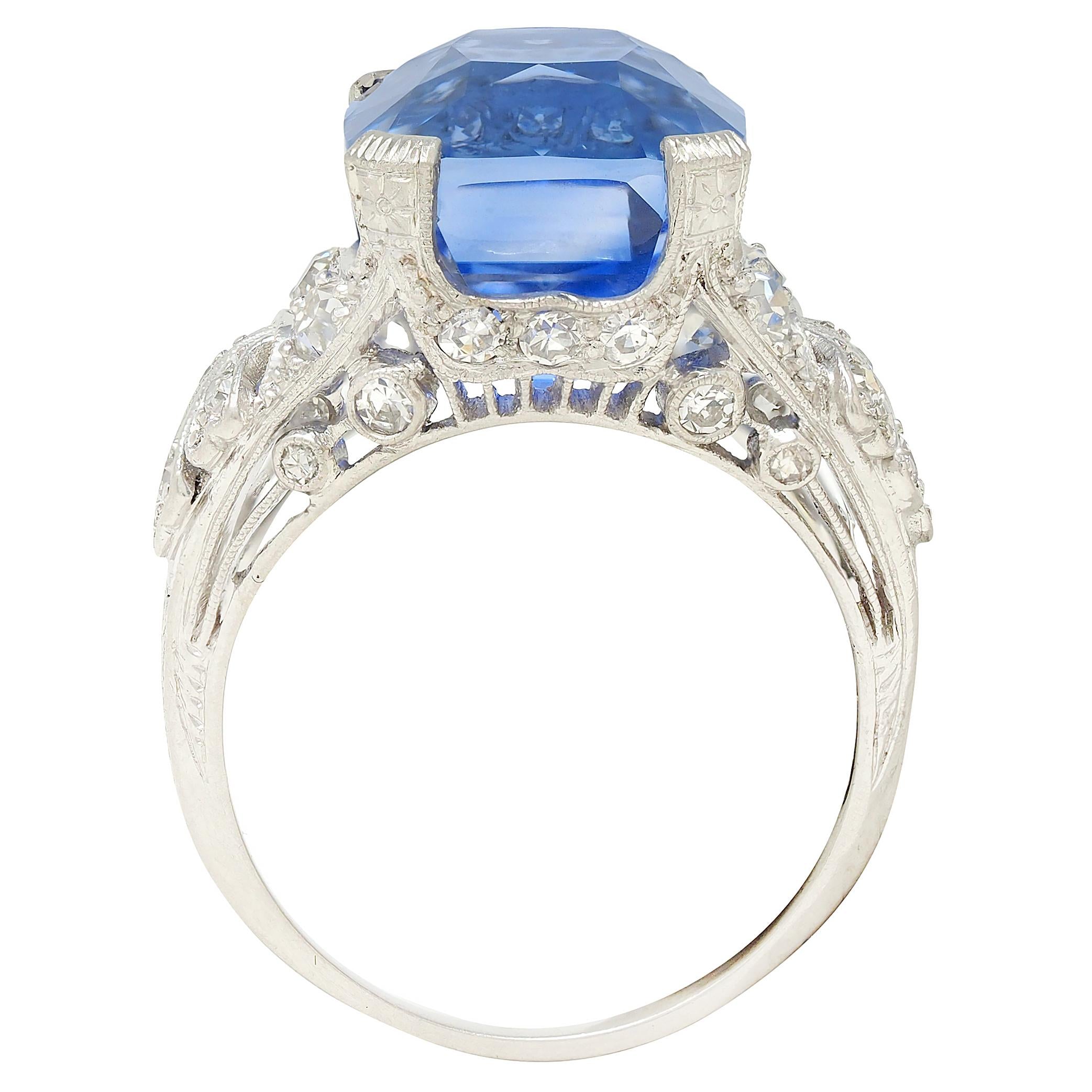 Edwardian 10.02 CTW NH Ceylon Sapphire Diamond Platinum Antique Dinner Ring AGL