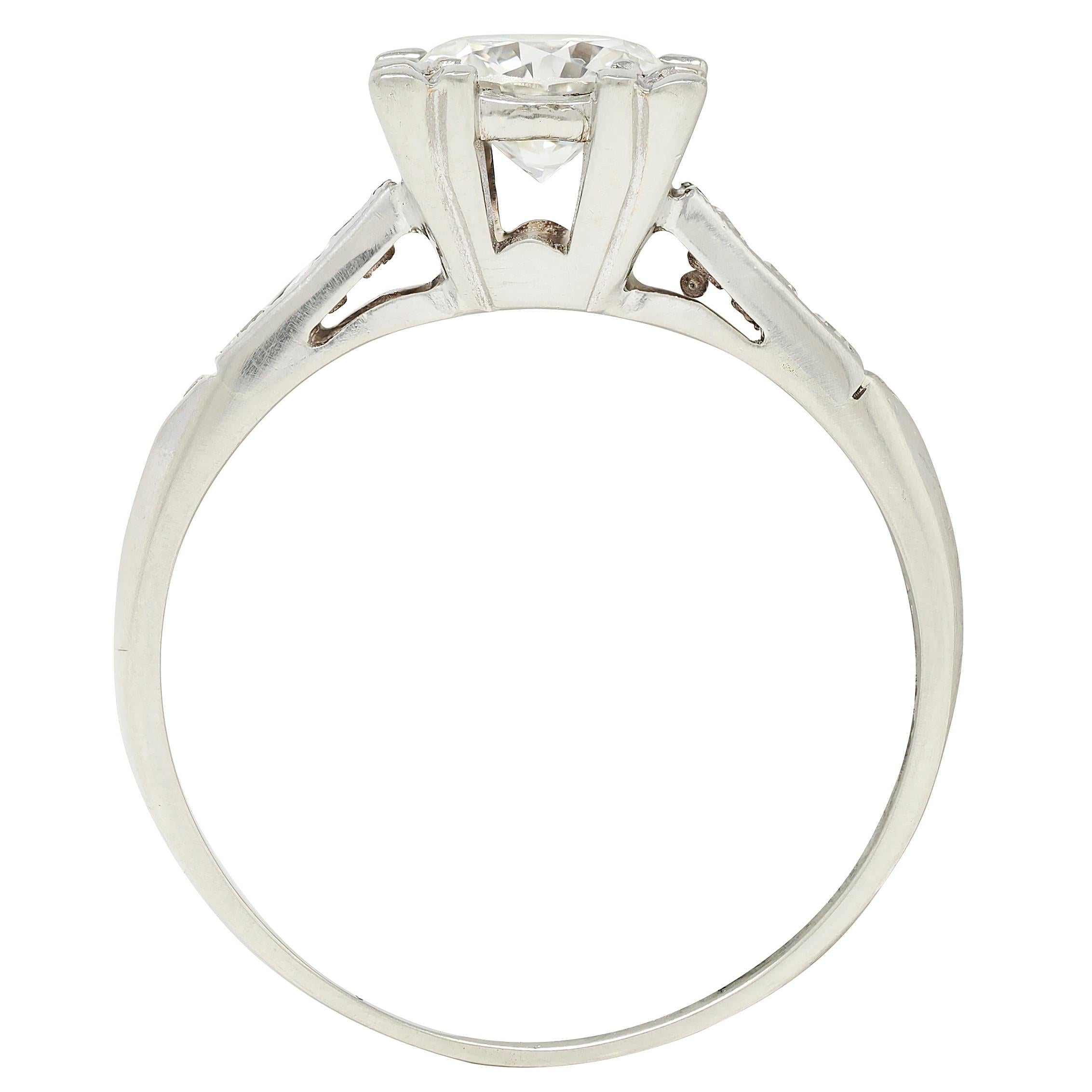 Retro 0.82 CTW Round Diamond 14 Karat White Gold Vintage Engagement Ring