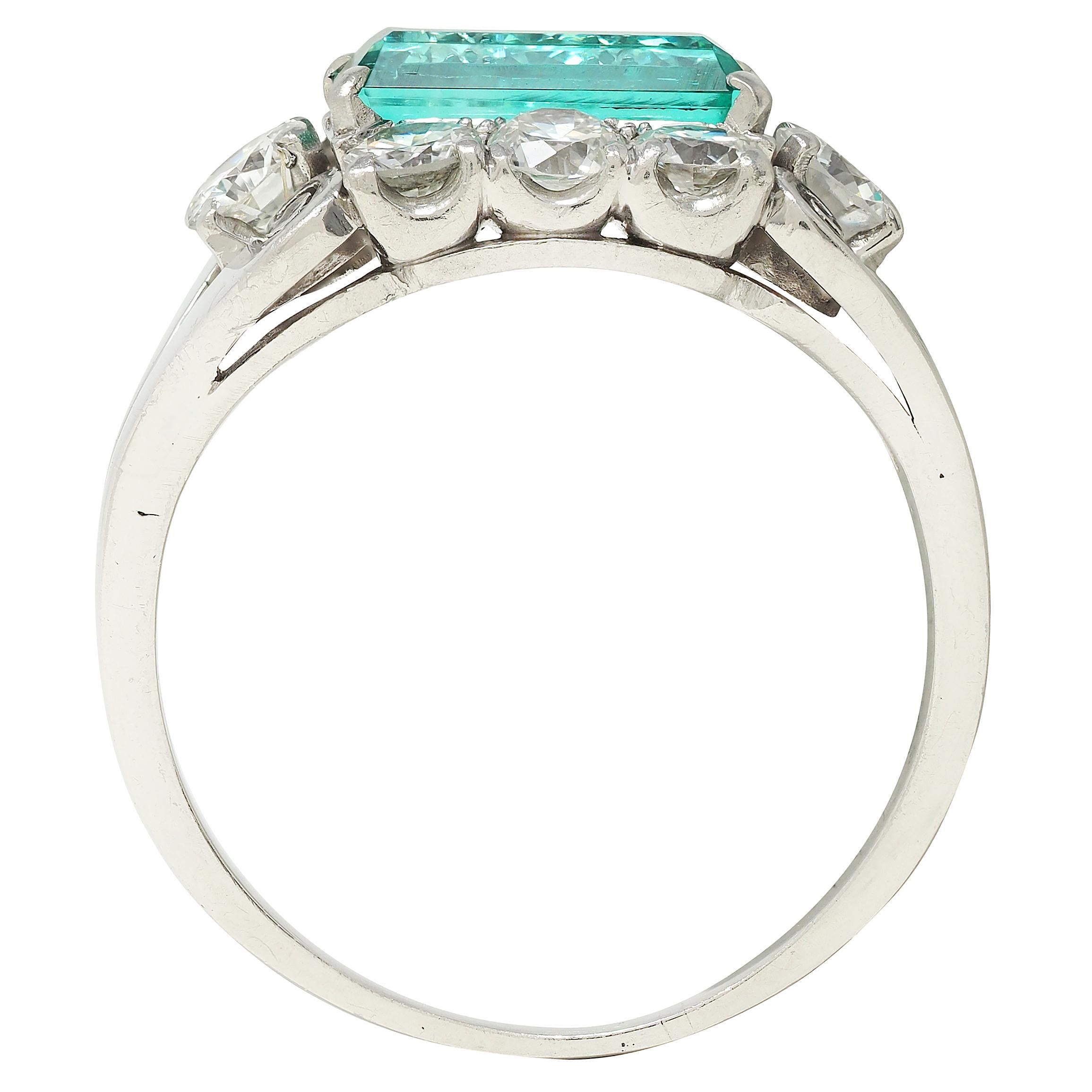 Mid-Century 2.14 Emerald Diamond Platinum Vintage Scroll Ring