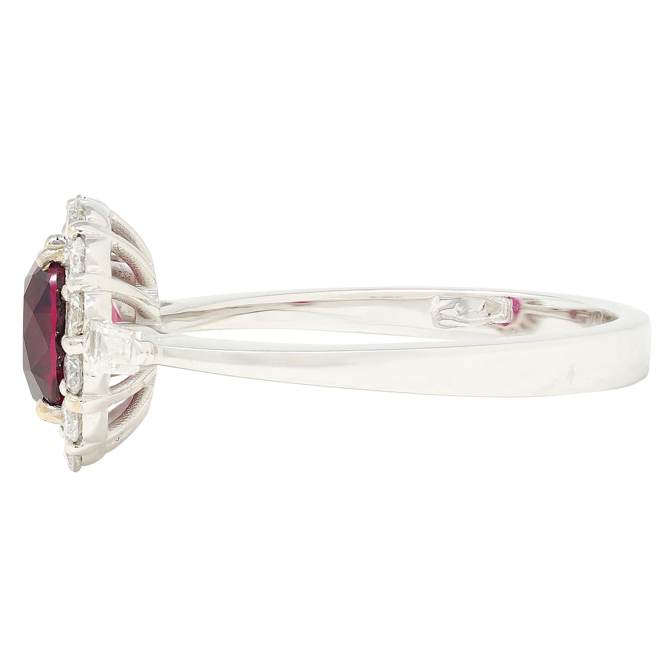 Contemporary 1.80 CTW Ruby Diamond 18 Karat White Gold Halo Ring GIA