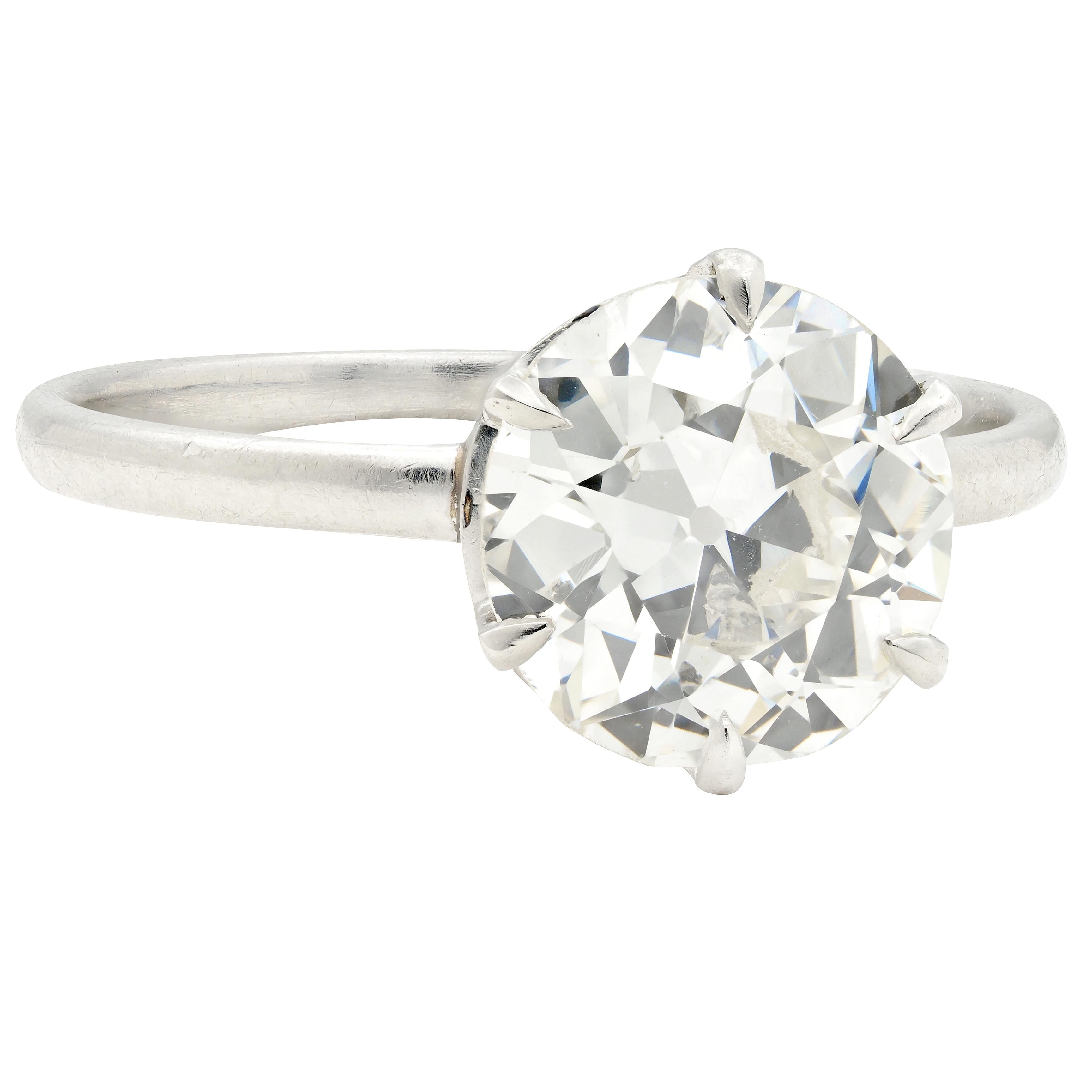 Art Deco 2.29 CTW Diamond Platinum Vintage Solitaire Engagement Ring GIA