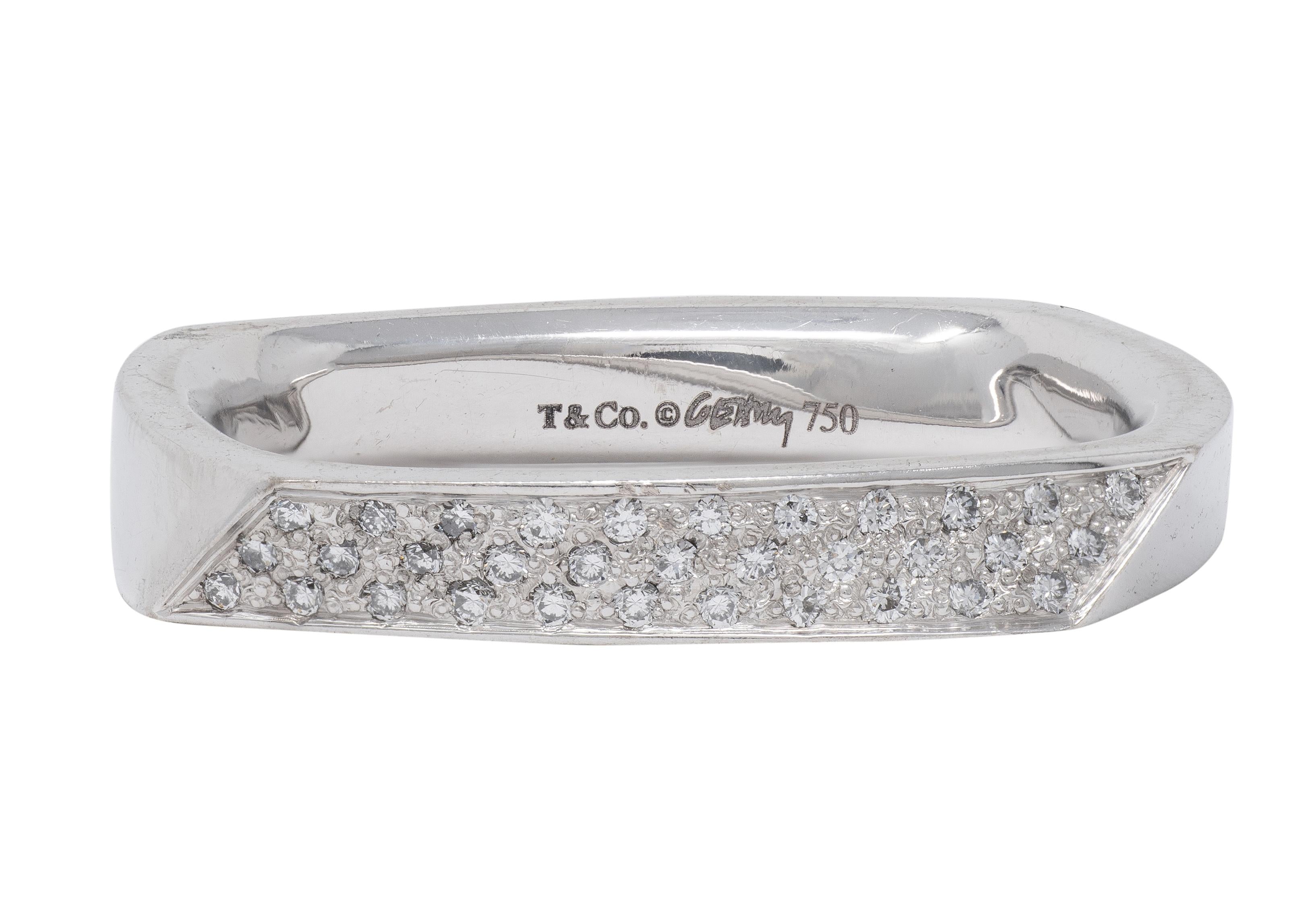 Frank Gehry Tiffany & Co. 1990's Diamond 18K White Gold Square Torque Band Ring