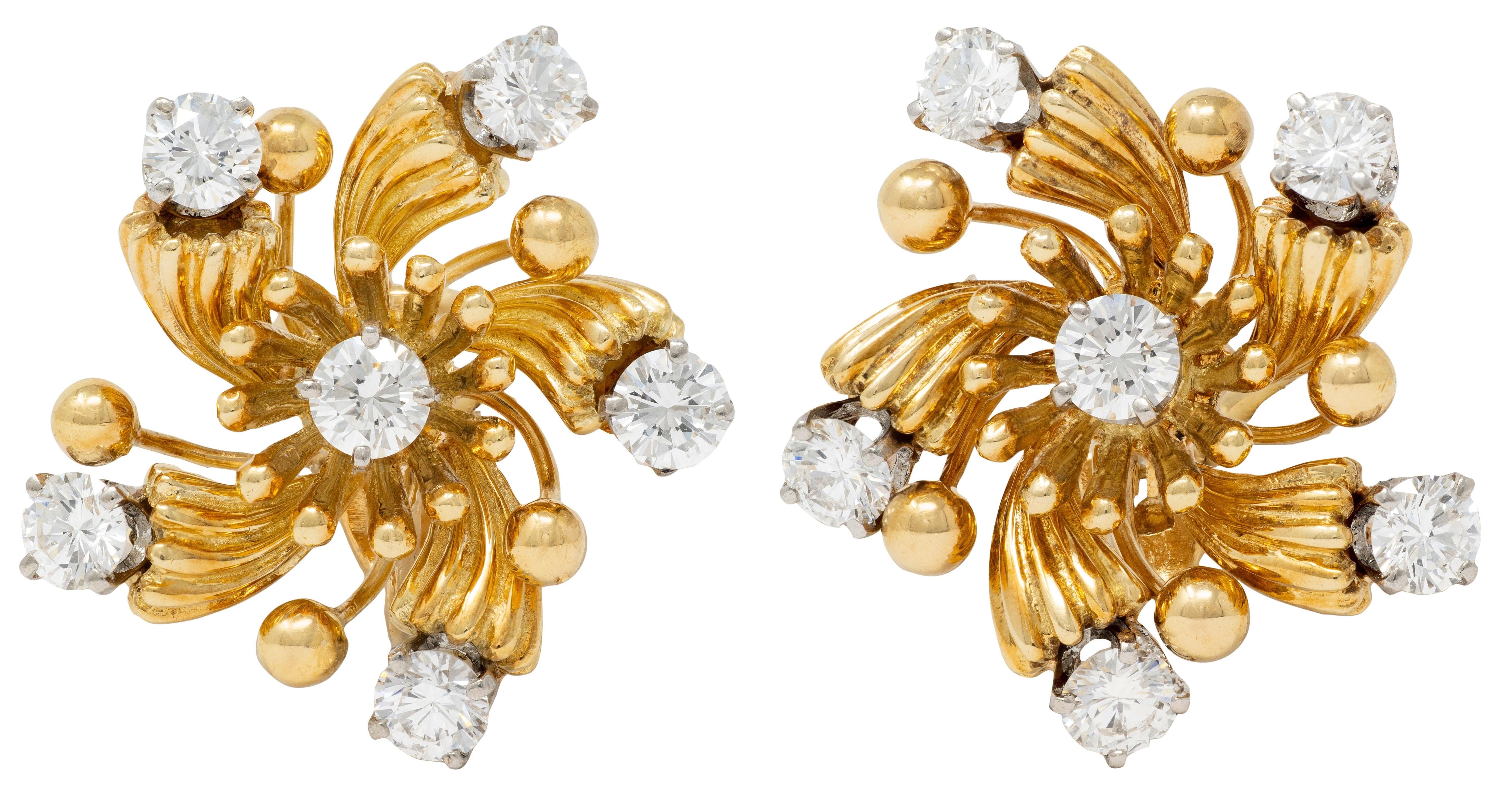 Schlumberger Tiffany & Co. Diamond 18K Gold Platinum Vintage Star Burst Earrings