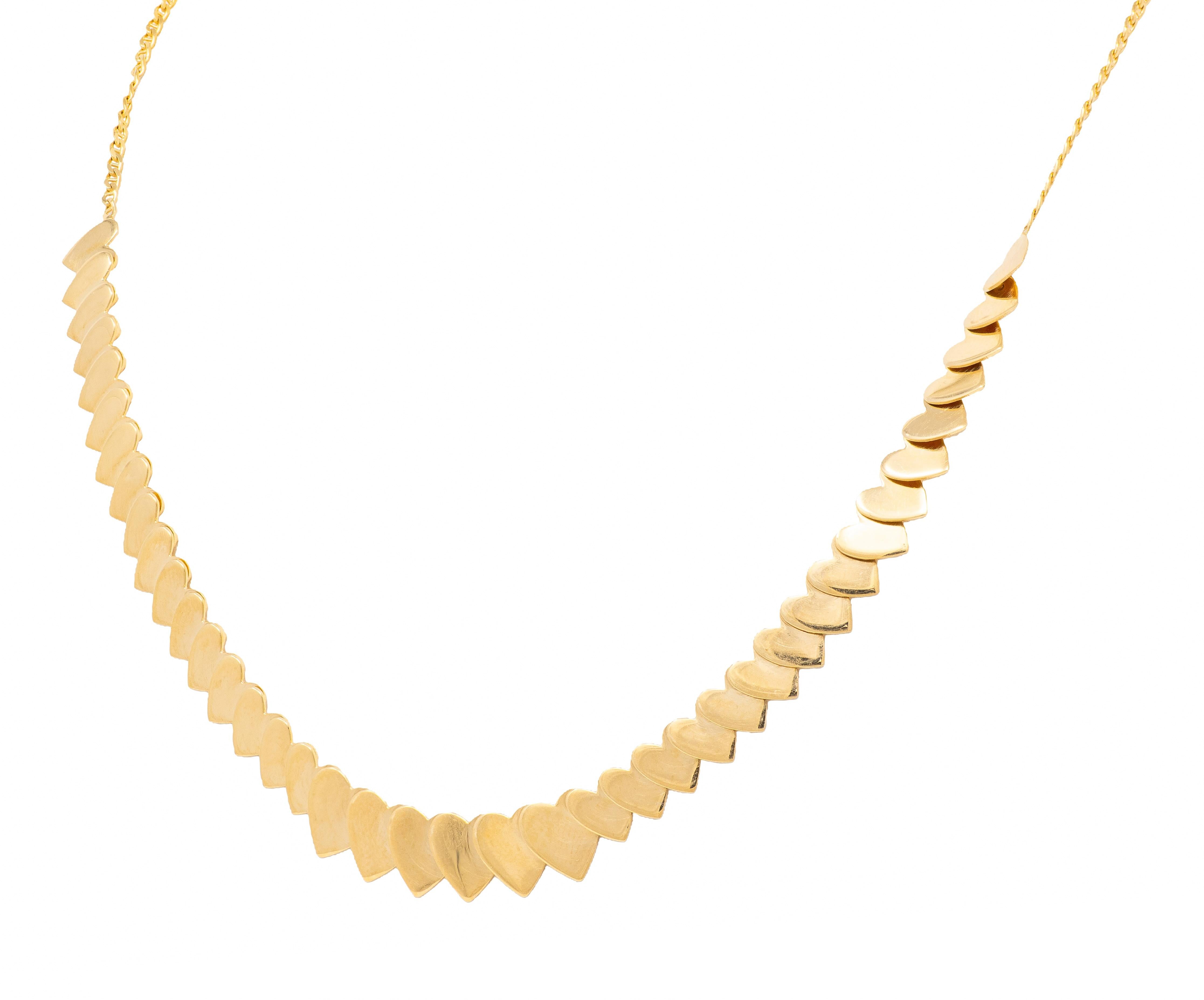 1990's 14 Karat Yellow Gold Graduated Heart Vintage Station Necklace