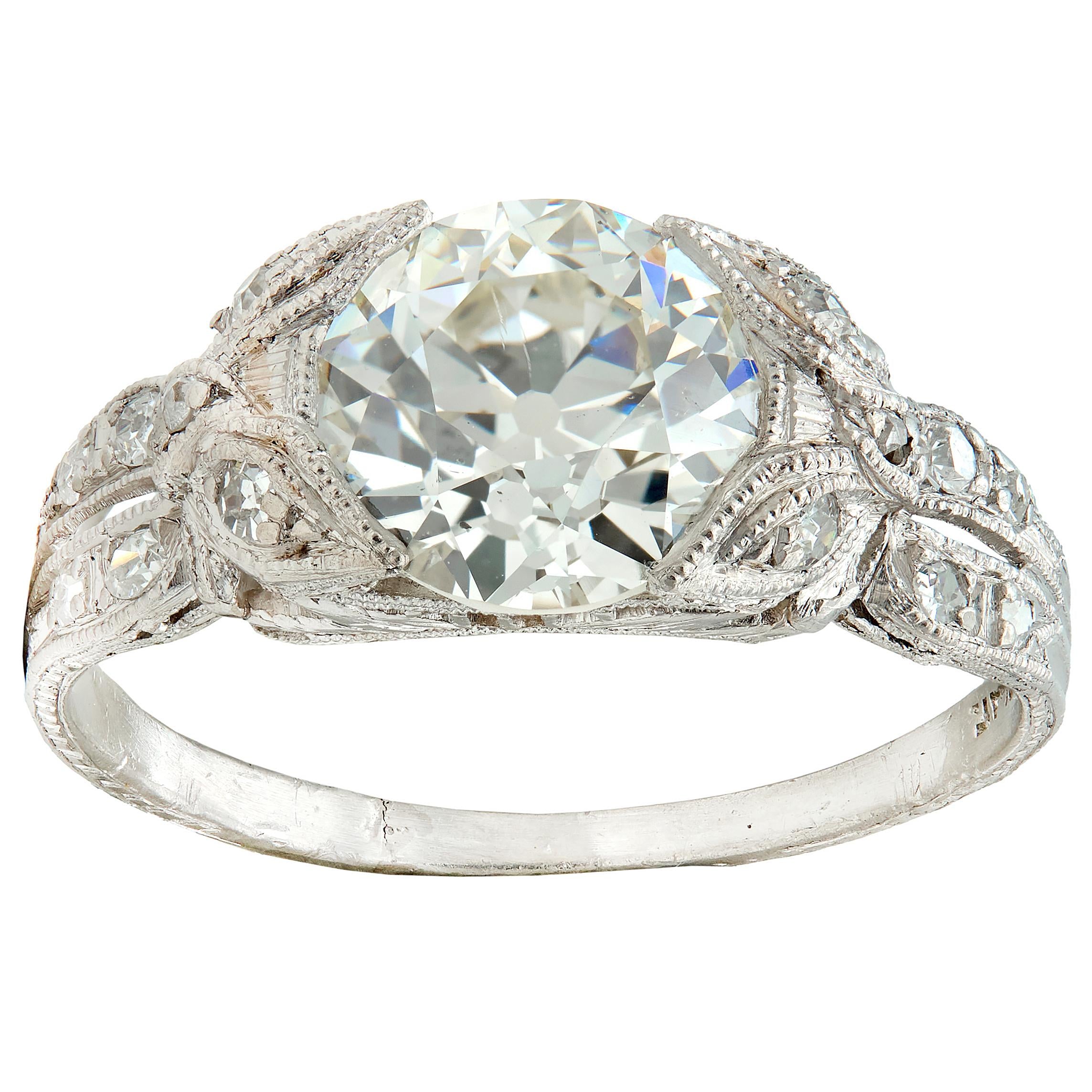 Belle Epoque Old European Diamond Platinum Butterfly Antique Engagement Ring GIA