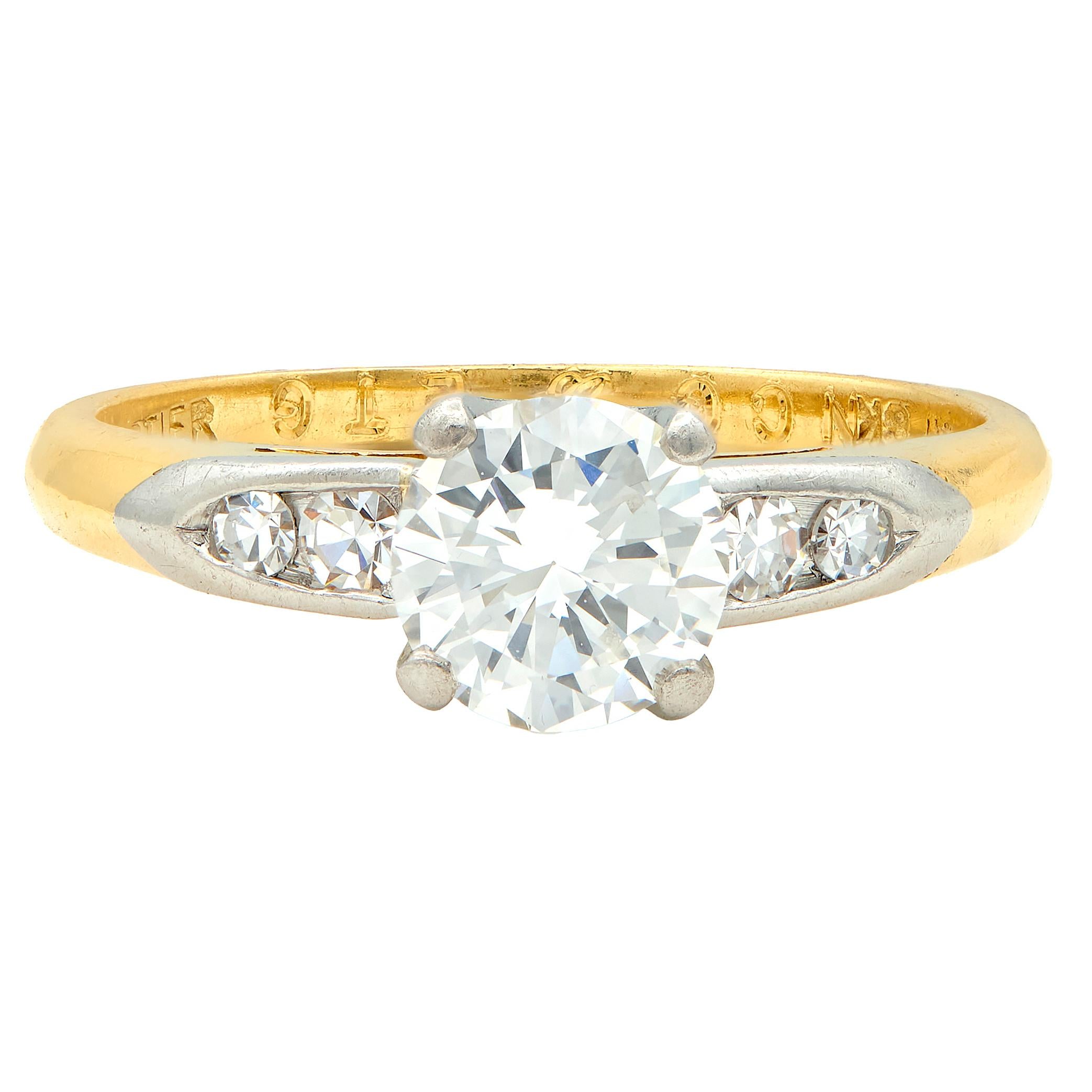 Cartier 0.73 CTW Transitional Cut Diamond Platinum 18K Gold Engagement Ring