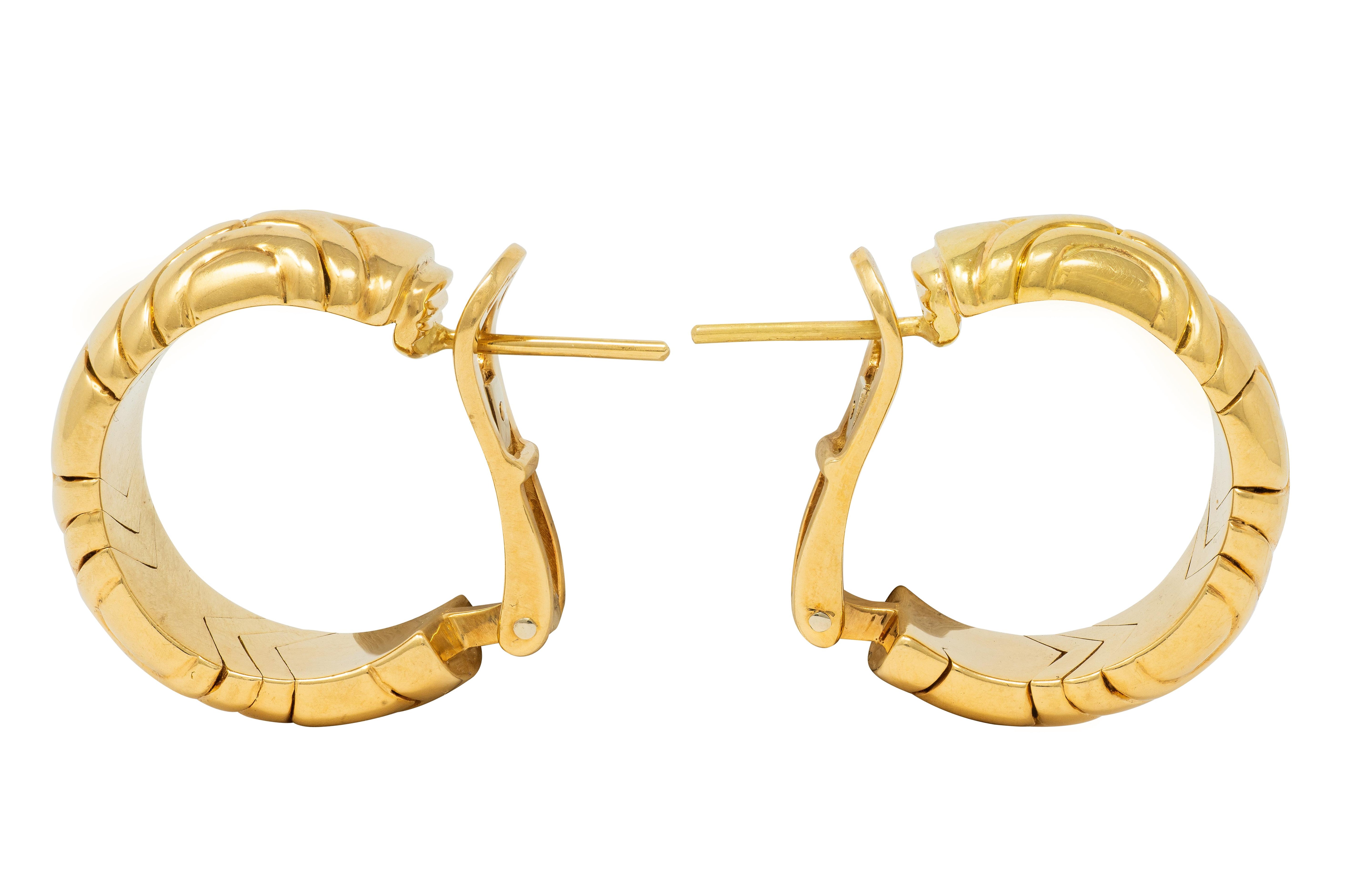 Bulgari 1990's 18 Karat Yellow Gold Vintage Alveare J-Hoop Ear-Clip Earrings