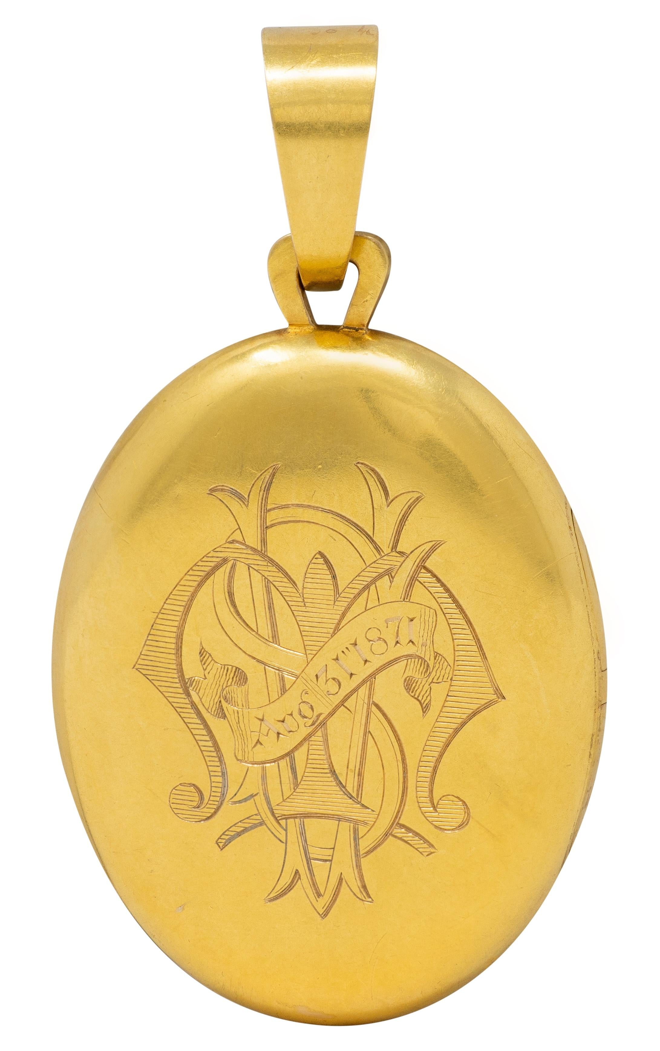 Victorian 1871 Painted Enamel 18 Karat Yellow Gold Antique Locket Pendant