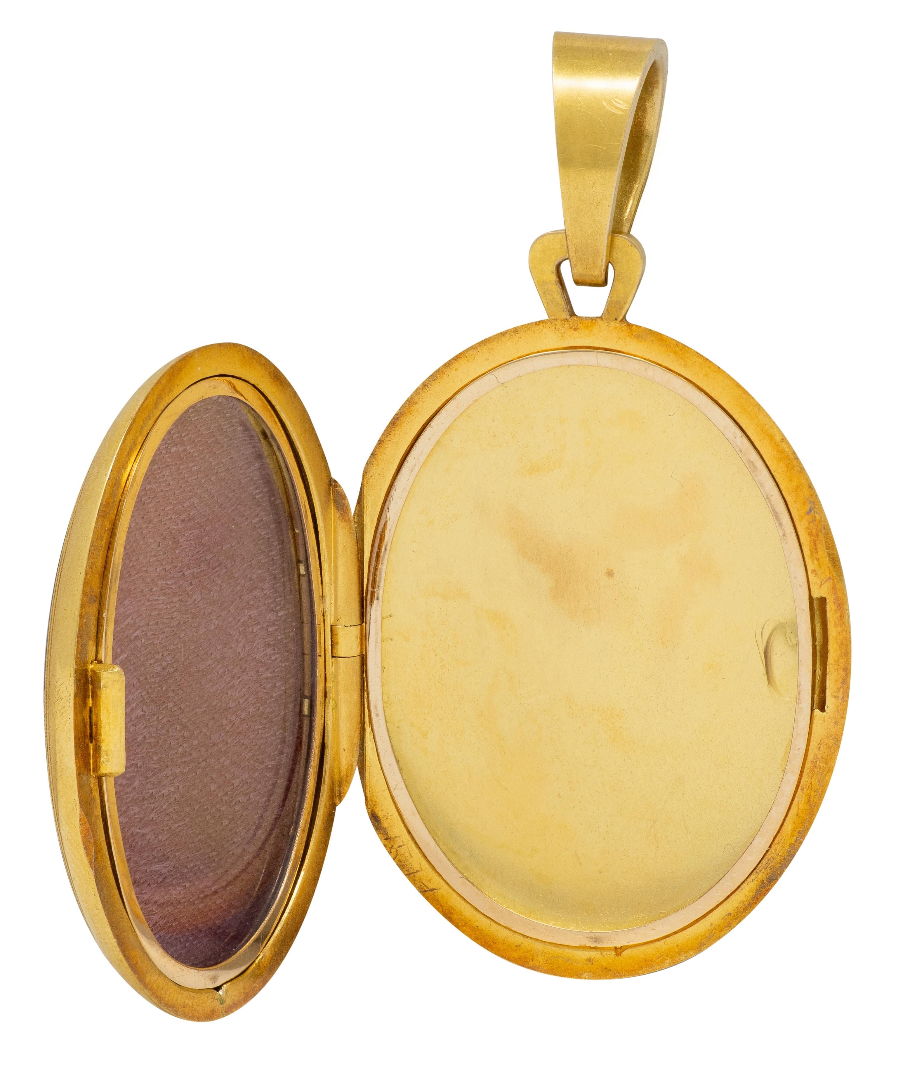 Victorian 1871 Painted Enamel 18 Karat Yellow Gold Antique Locket Pendant