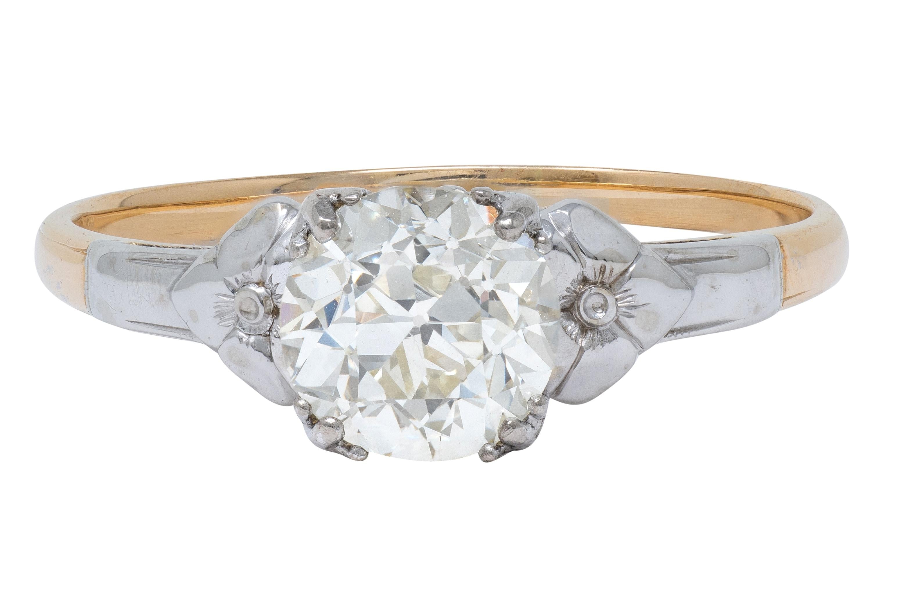 Retro 1.28 CTW Old Mine Diamond 14K Gold Vintage Floral Engagement Ring