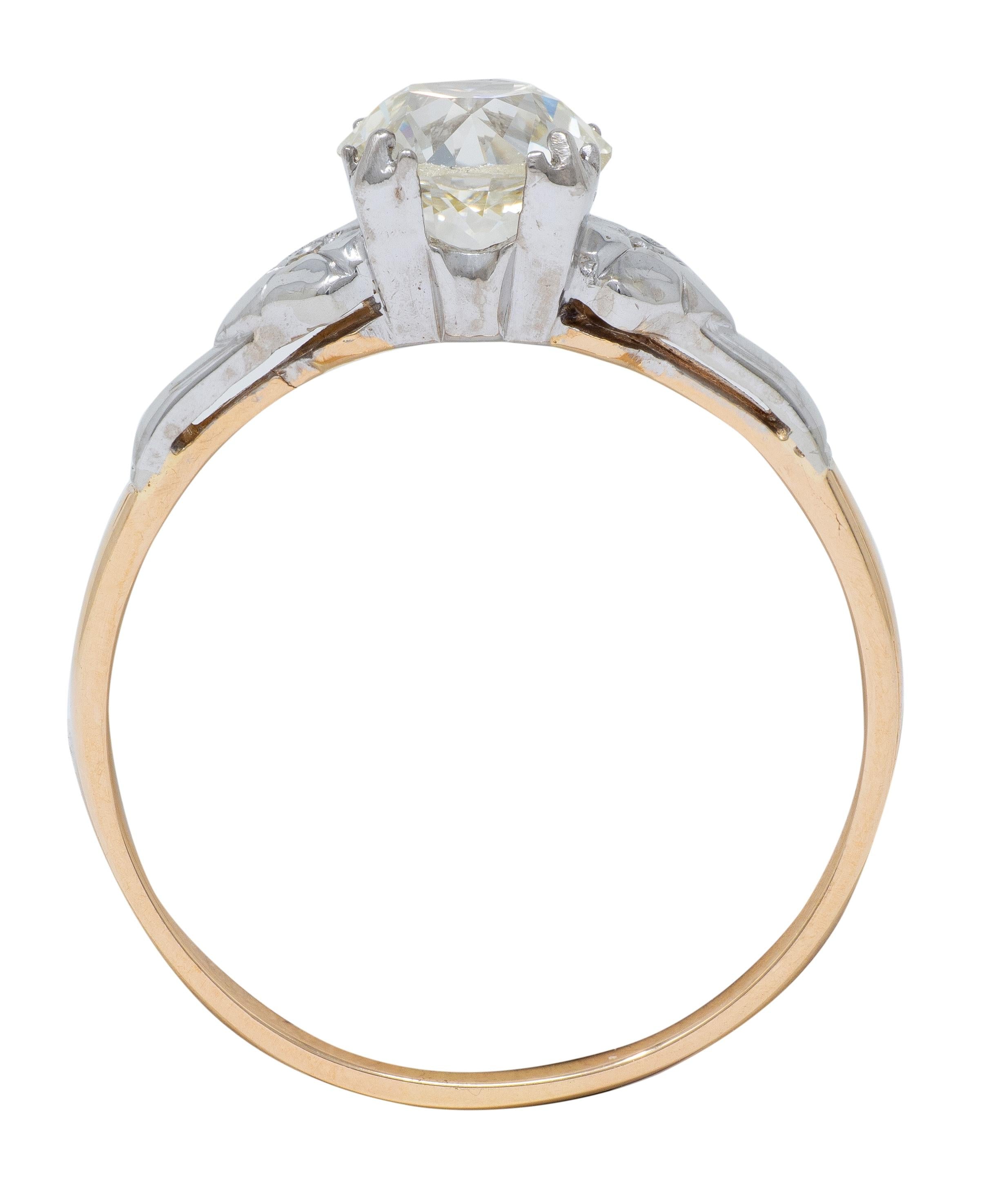 Retro 1.28 CTW Old Mine Diamond 14K Gold Vintage Floral Engagement Ring