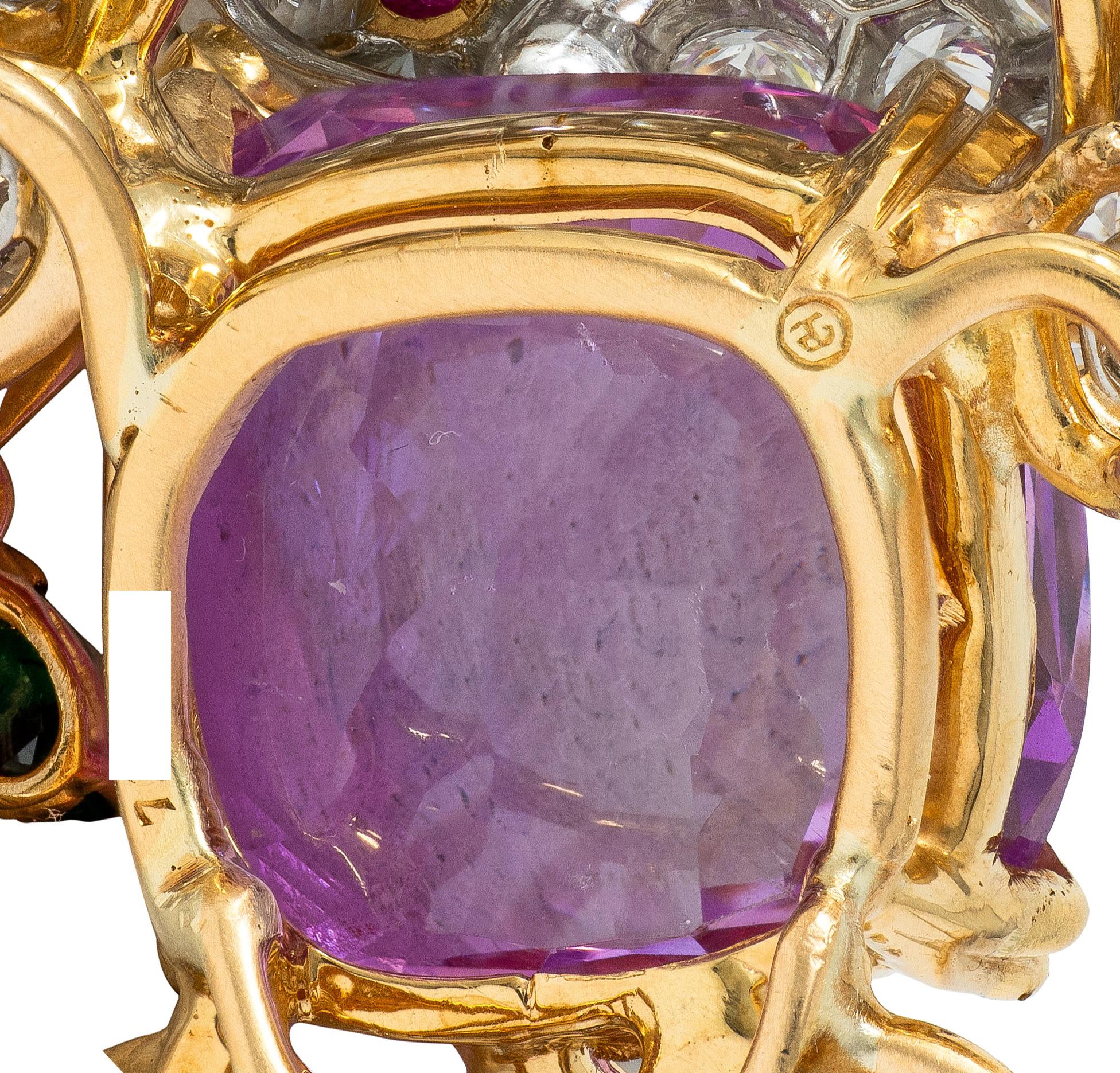 Oscar Heyman Vintage Ceylon Sapphire Multi-Gem Platinum 18K Hummingbird Brooch