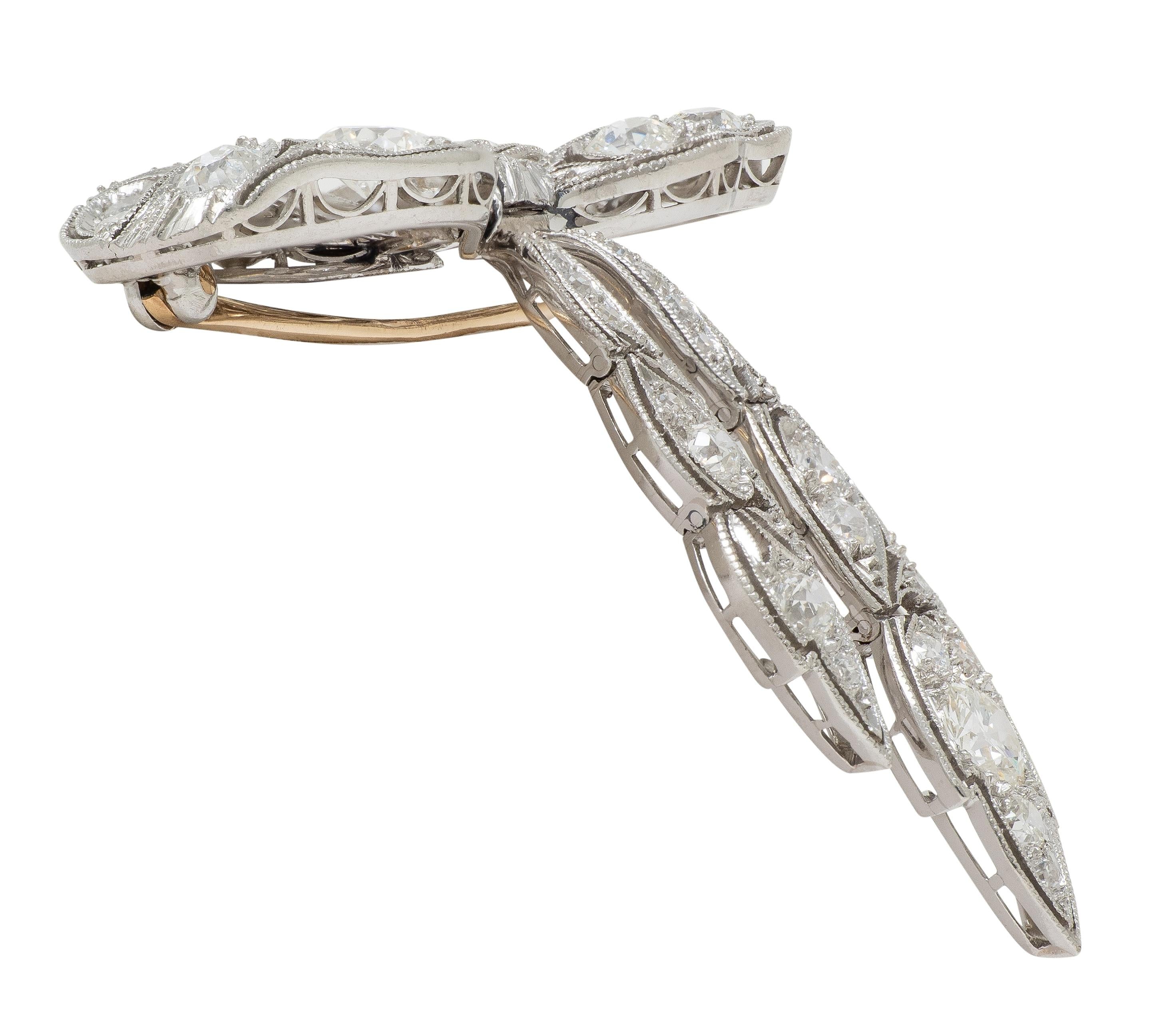 Belle Èpoque Diamond Platinum Antique Lace En Tremblant Bow Brooch