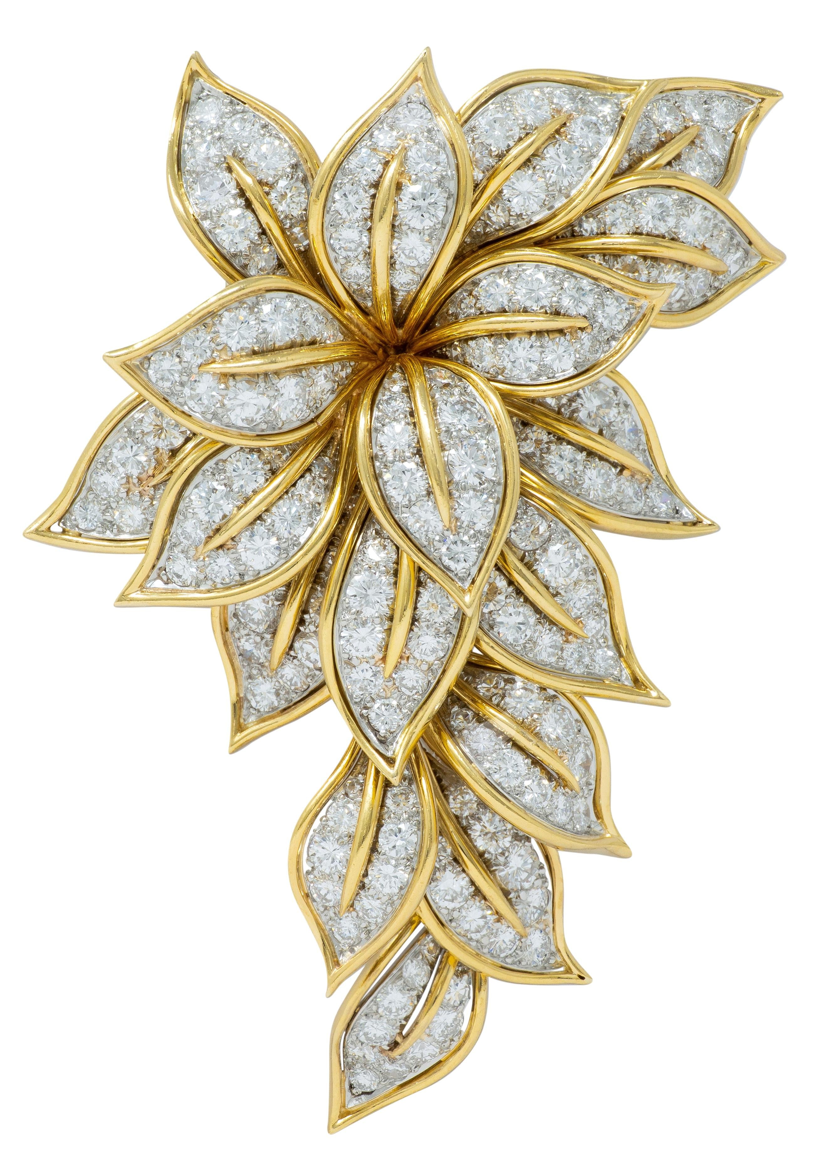 Van Cleef & Arpels 7.93 CTW Diamond 18 Karat Two-Tone Gold Vintage Flower Brooch