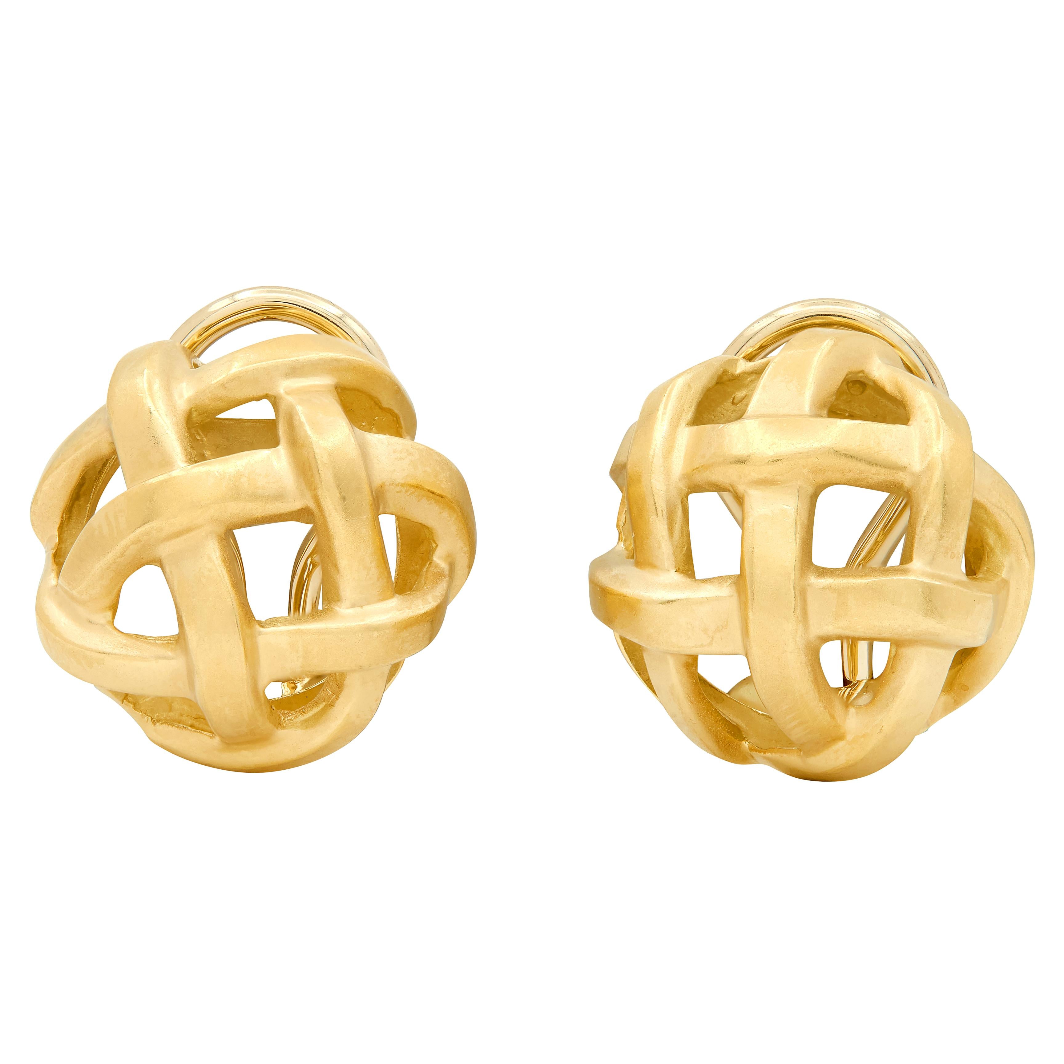 Angela Cummings 1986 18 Karat Yellow Gold Woven Vintage Ear-Clip Earrings