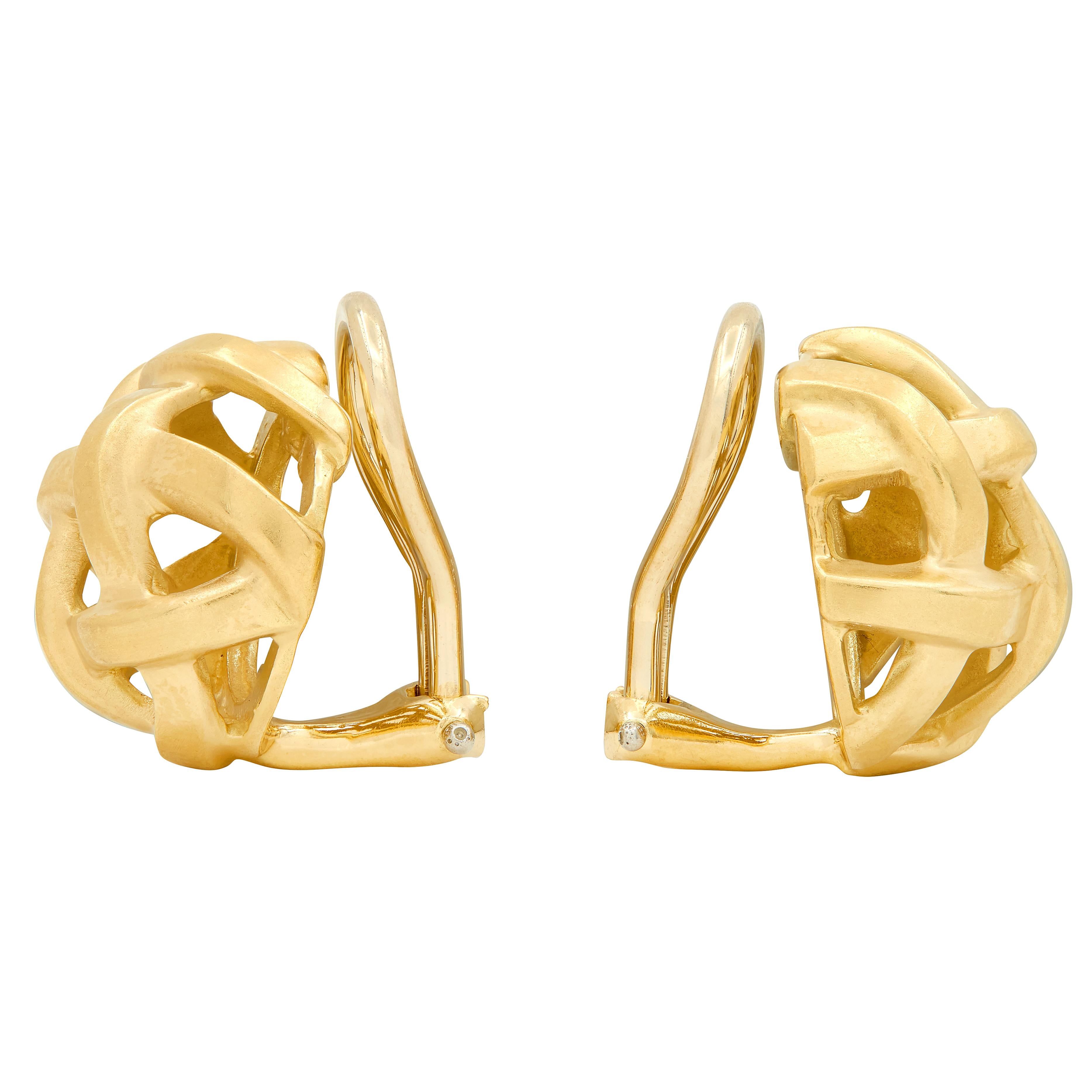 Angela Cummings 1986 18 Karat Yellow Gold Woven Vintage Ear-Clip Earrings