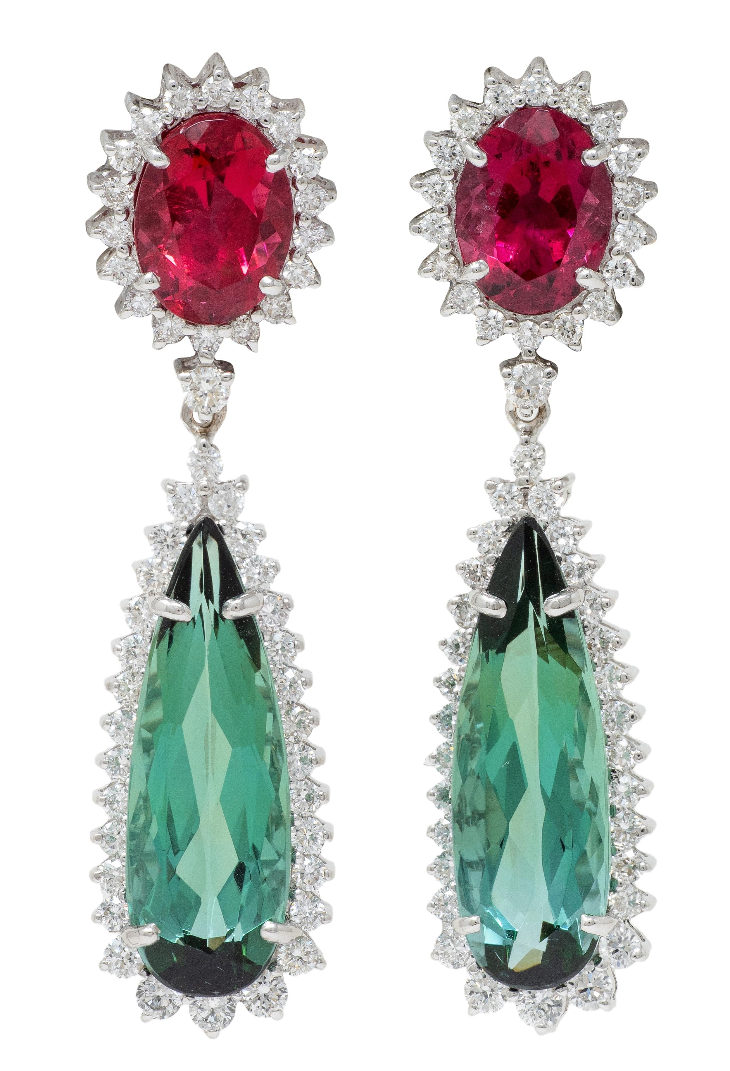 Vianna Brasil Contemporary 9.53 CTW Tourmaline Diamond 18K Gold Drop Earrings