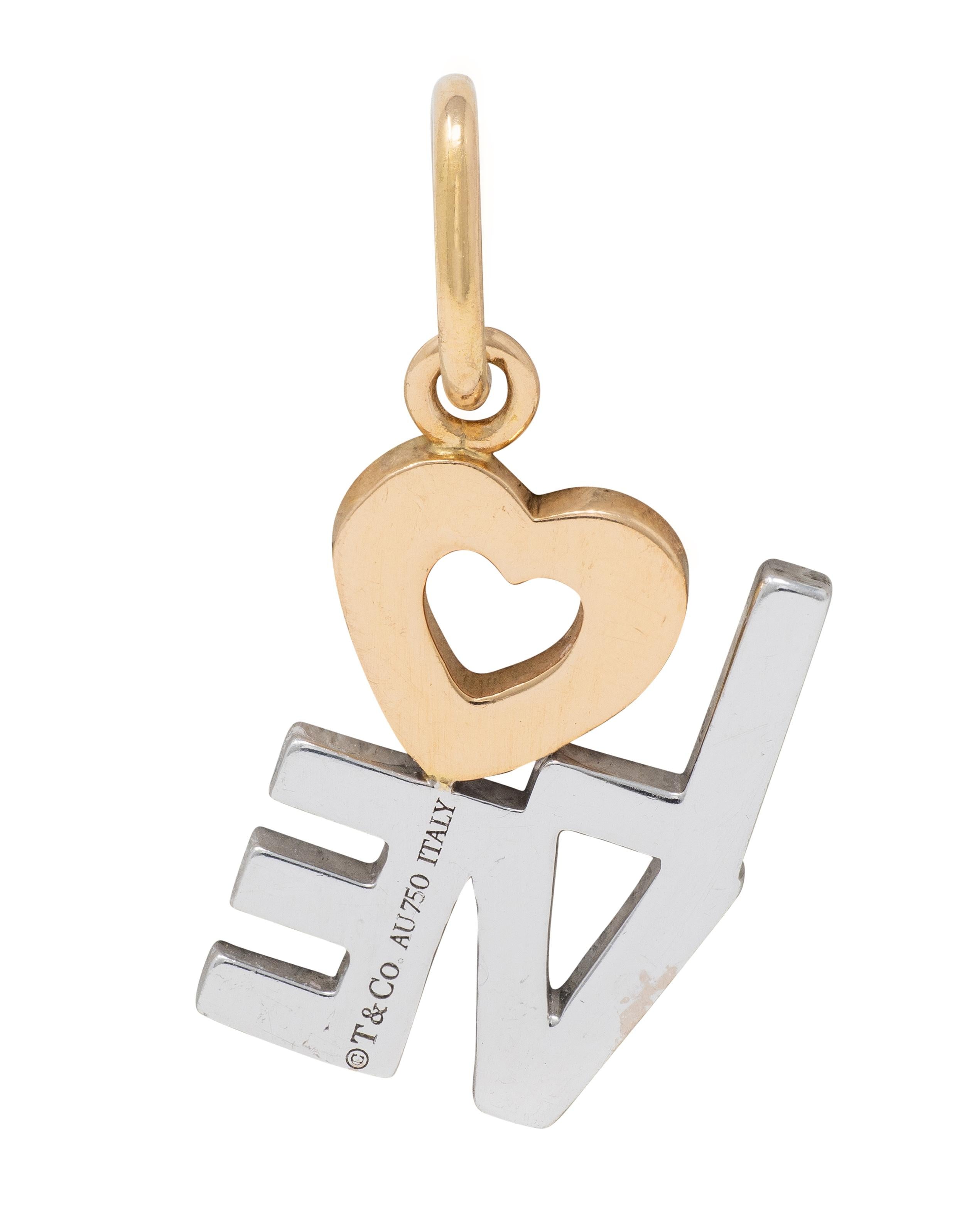 Tiffany & Co. 2000's Diamond 18 Karat Two-Tone Gold Love Charm