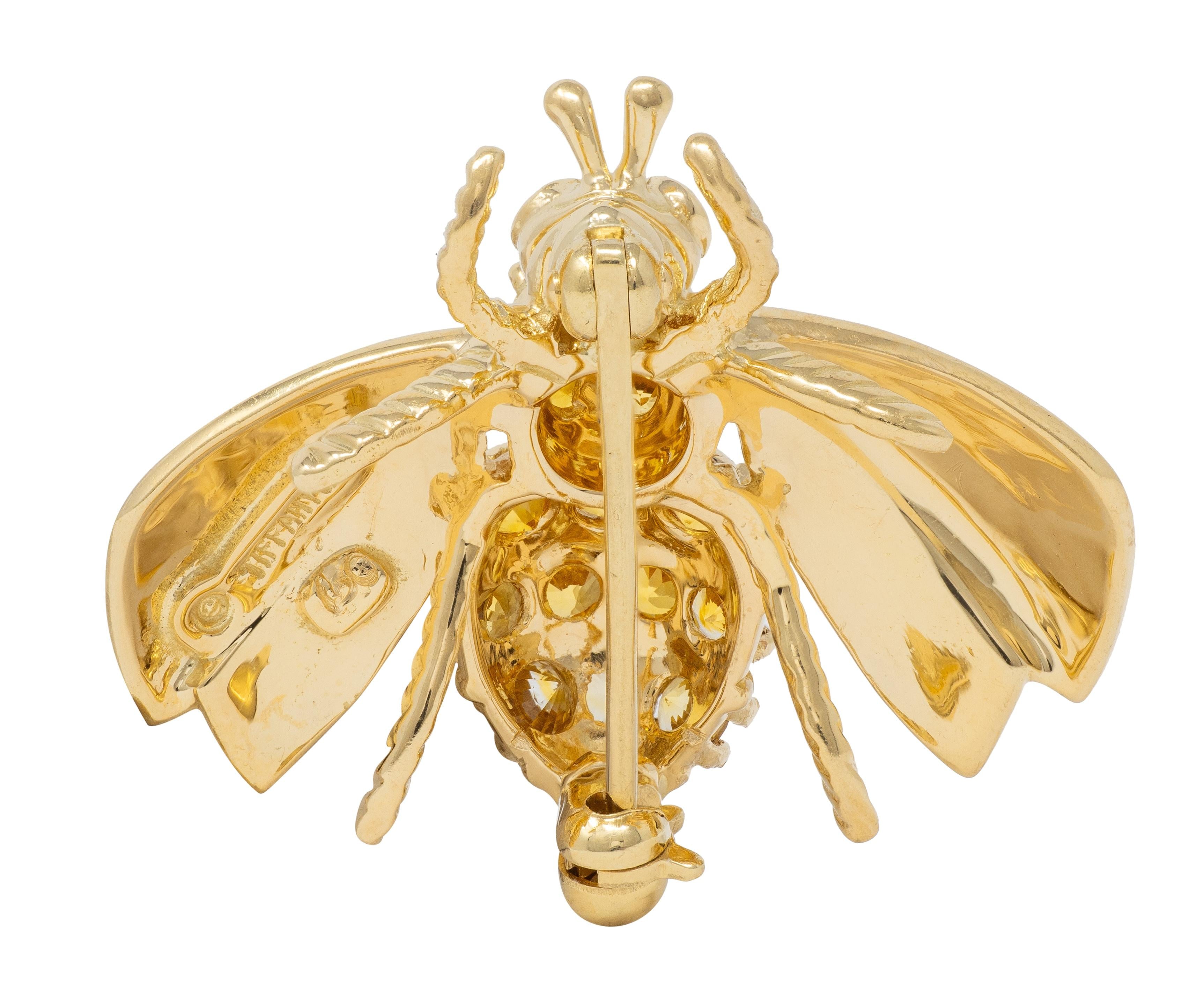 Tiffany & Co. 1980s Diamond Ruby Sapphire 18K Yellow Gold Vintage Bee Bug Brooch