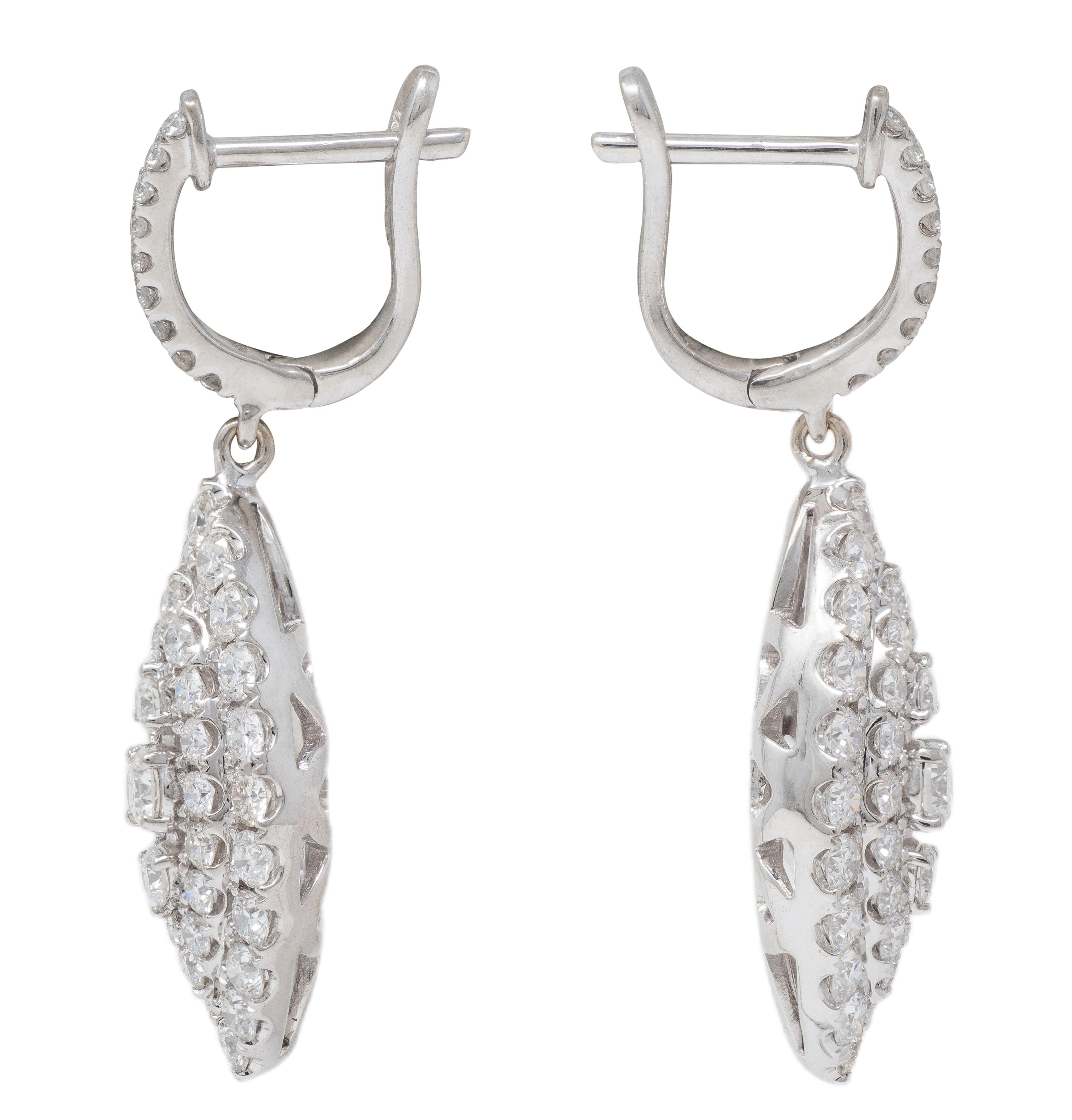 Contemporary 2.21 CTW Diamond 18 Karat White Gold Navette Drop Earrings