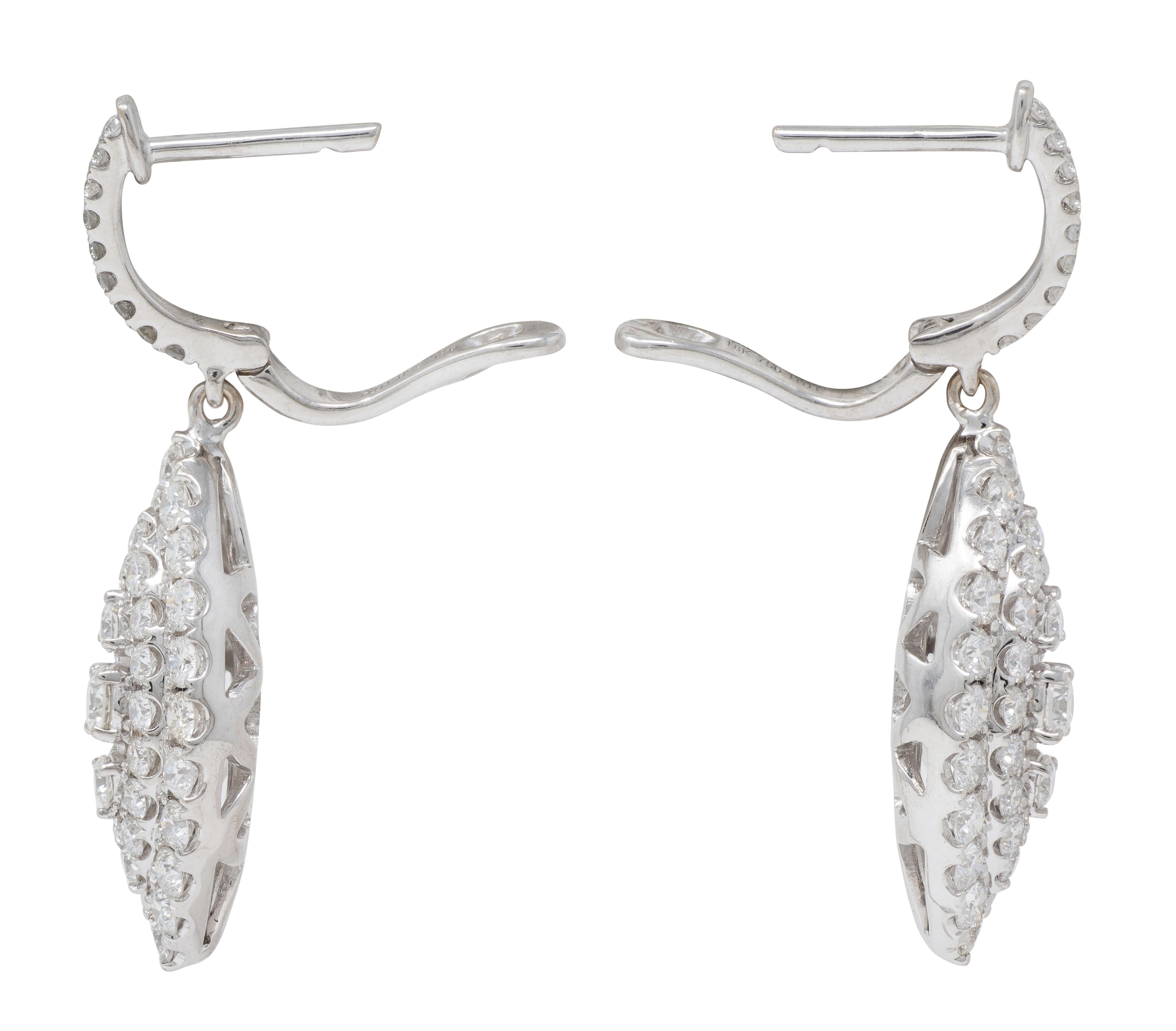 Contemporary 2.21 CTW Diamond 18 Karat White Gold Navette Drop Earrings
