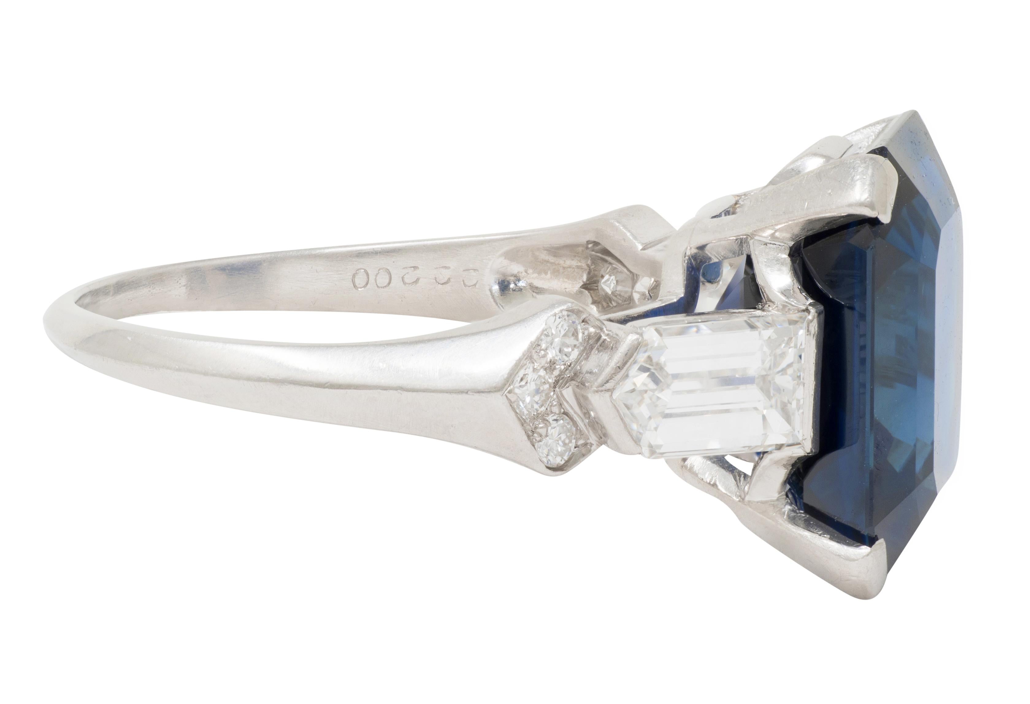 Mid-Century 9.28 CTW No Heat Sapphire Diamond Vintage Cocktail Ring AGL