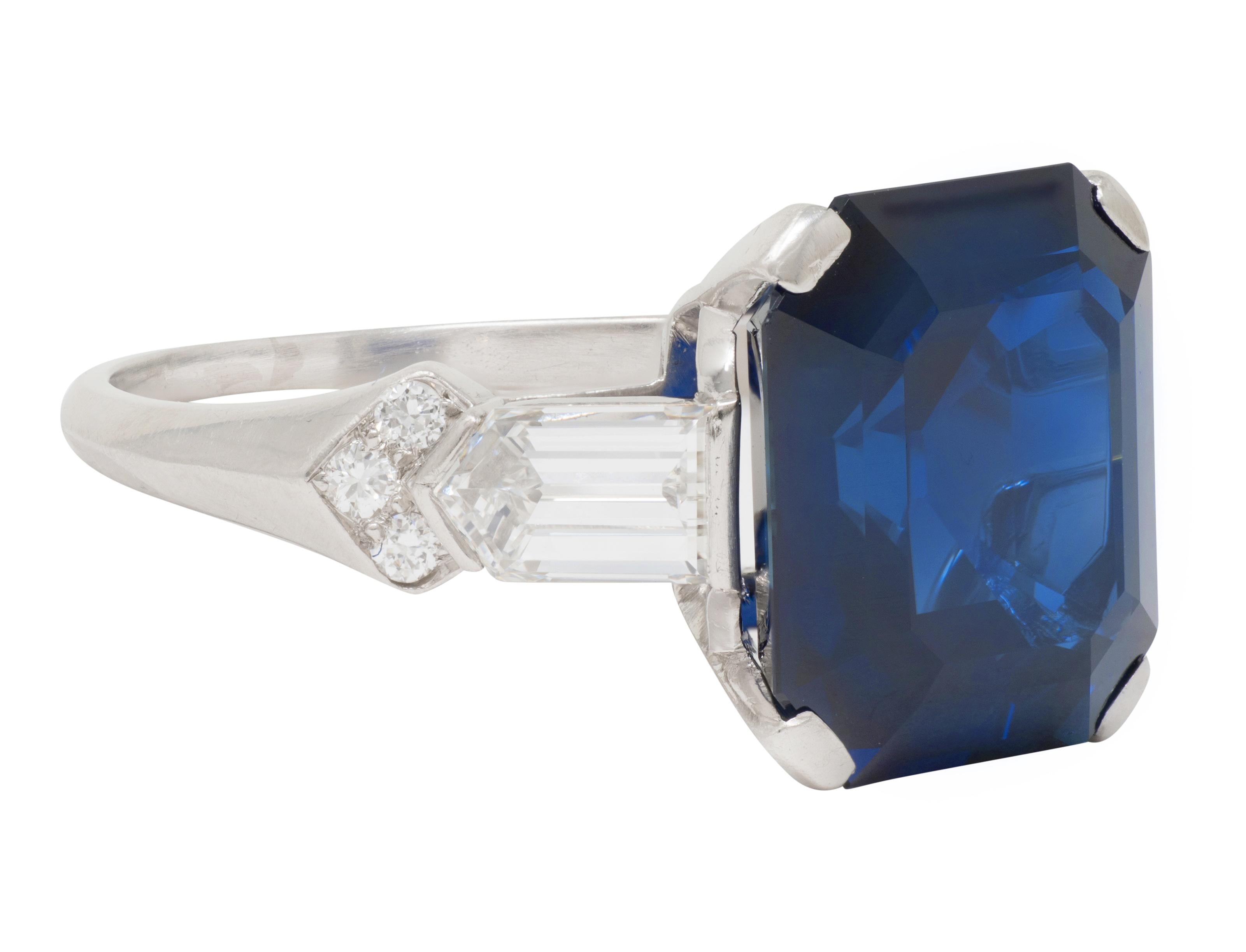 Mid-Century 9.28 CTW No Heat Sapphire Diamond Vintage Cocktail Ring AGL