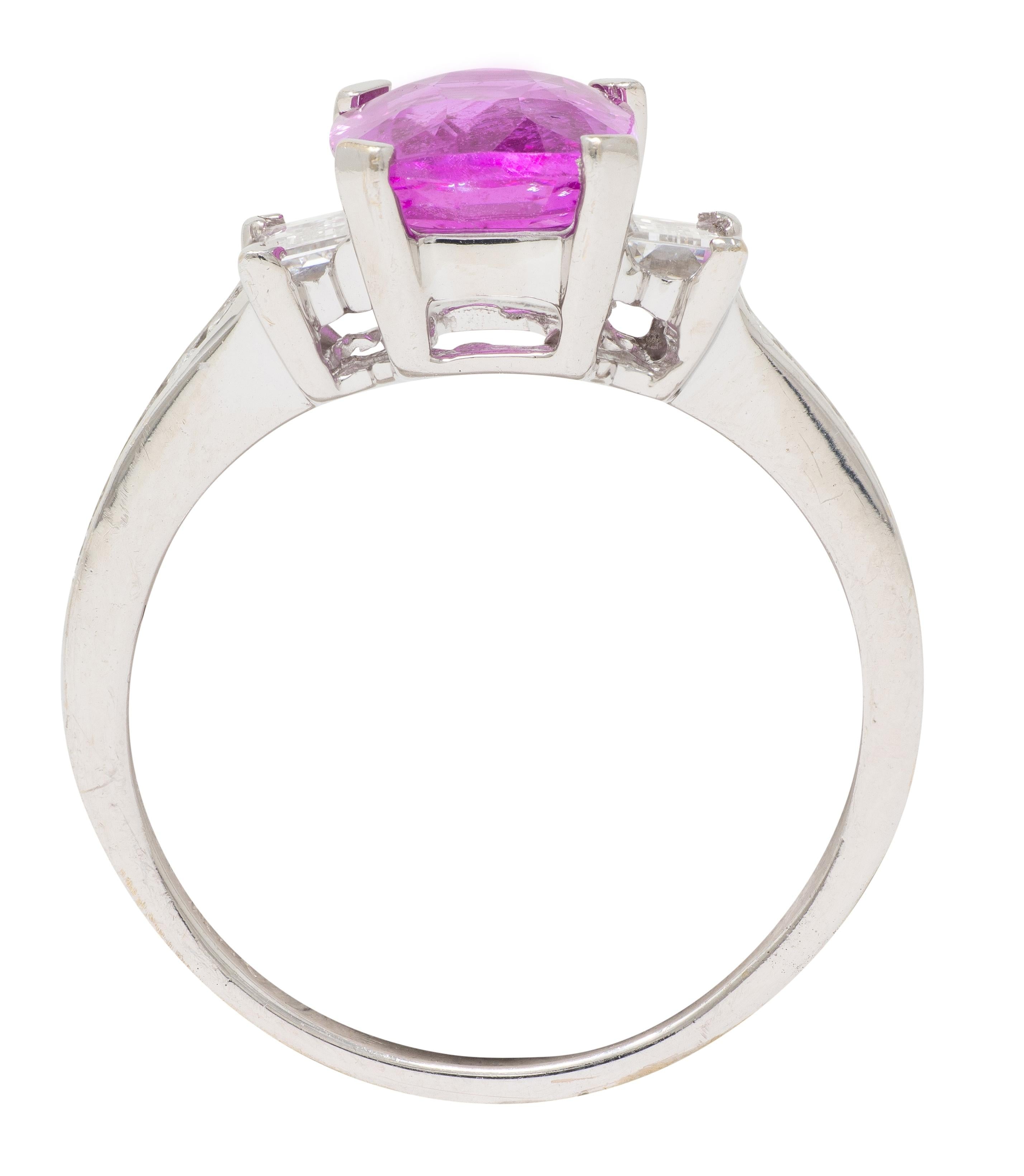 Contemporary 3.35 CTW Madagascar Pink Sapphire Diamond 18K White Gold Ring GIA