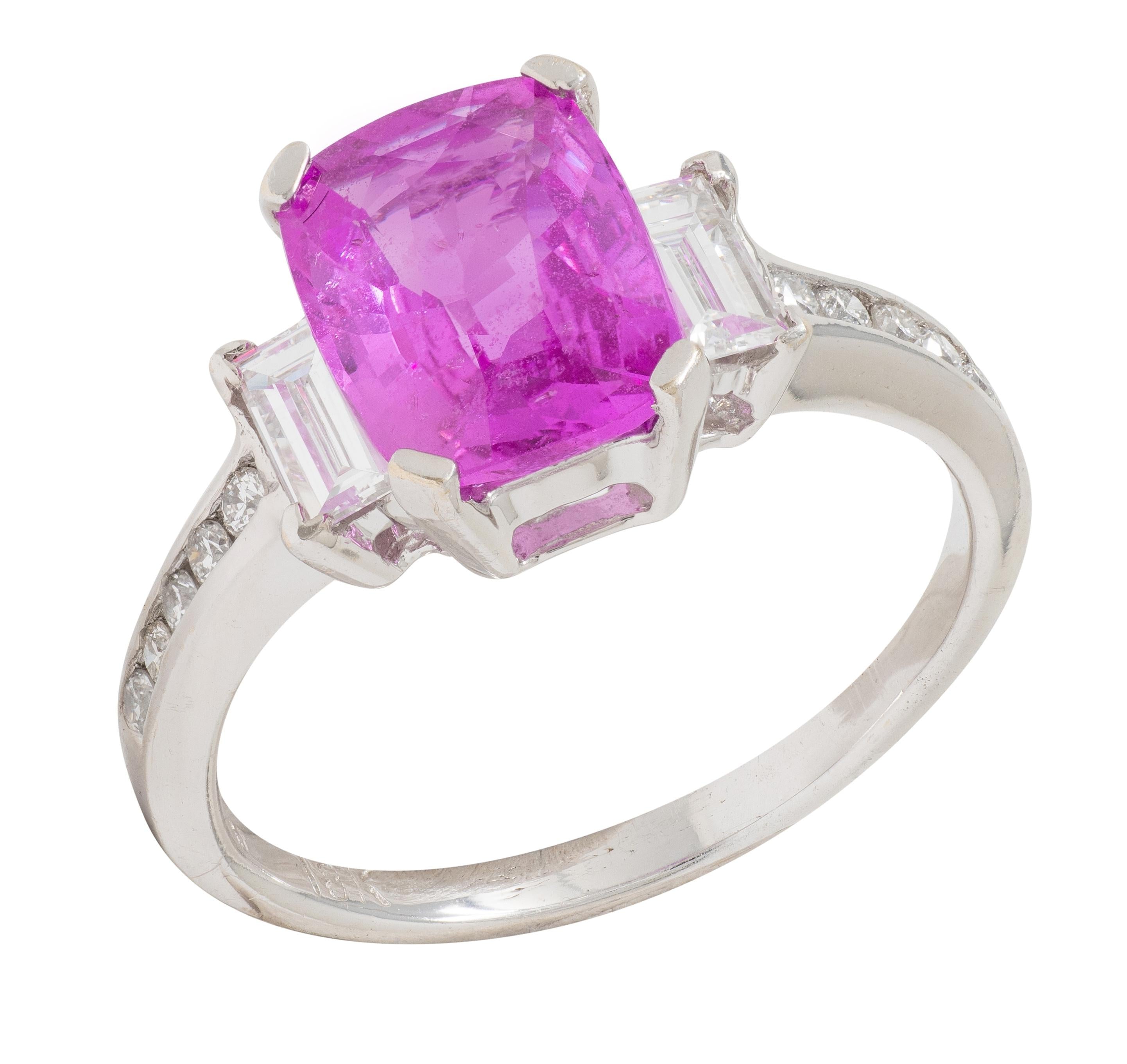 Contemporary 3.35 CTW Madagascar Pink Sapphire Diamond 18K White Gold Ring GIA