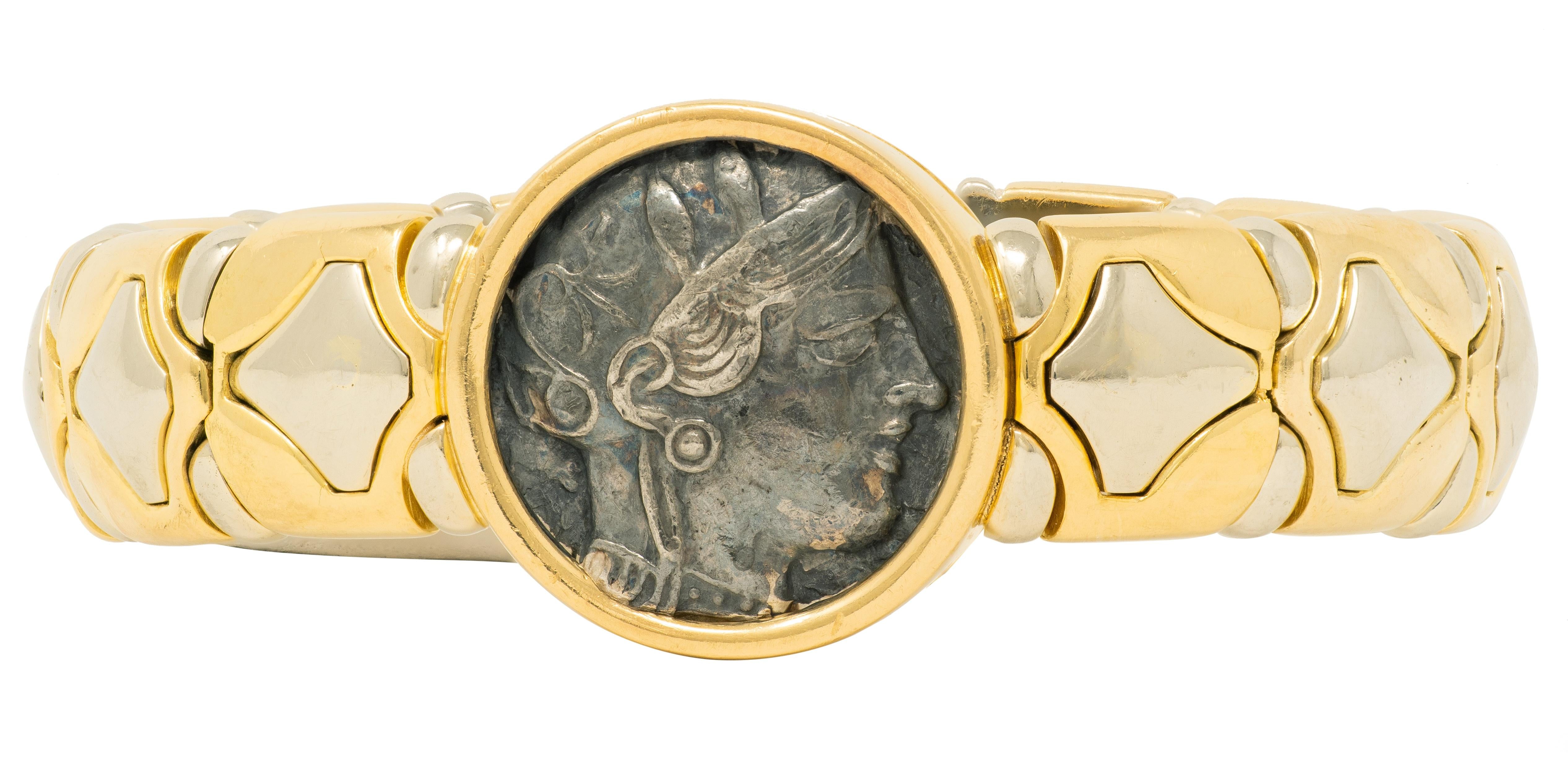Bulgari 1980's Ancient Coin 18K Gold Vintage Monete Tubogas Cuff Bracelet