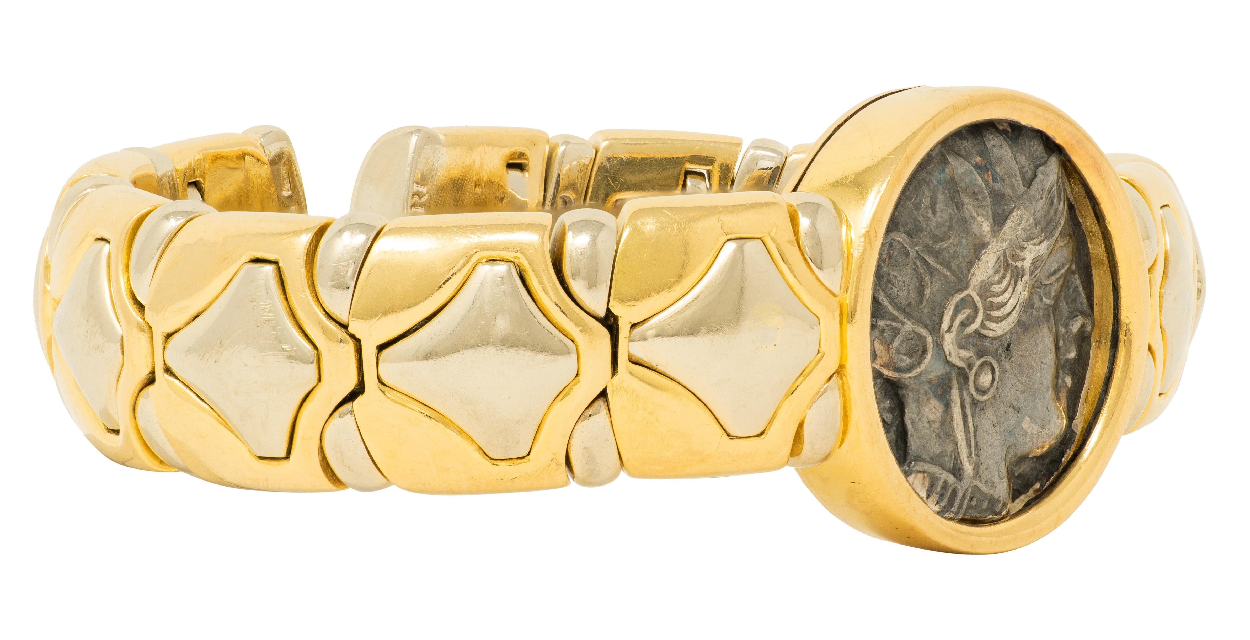 Bulgari 1980's Ancient Coin 18K Gold Vintage Monete Tubogas Cuff Bracelet