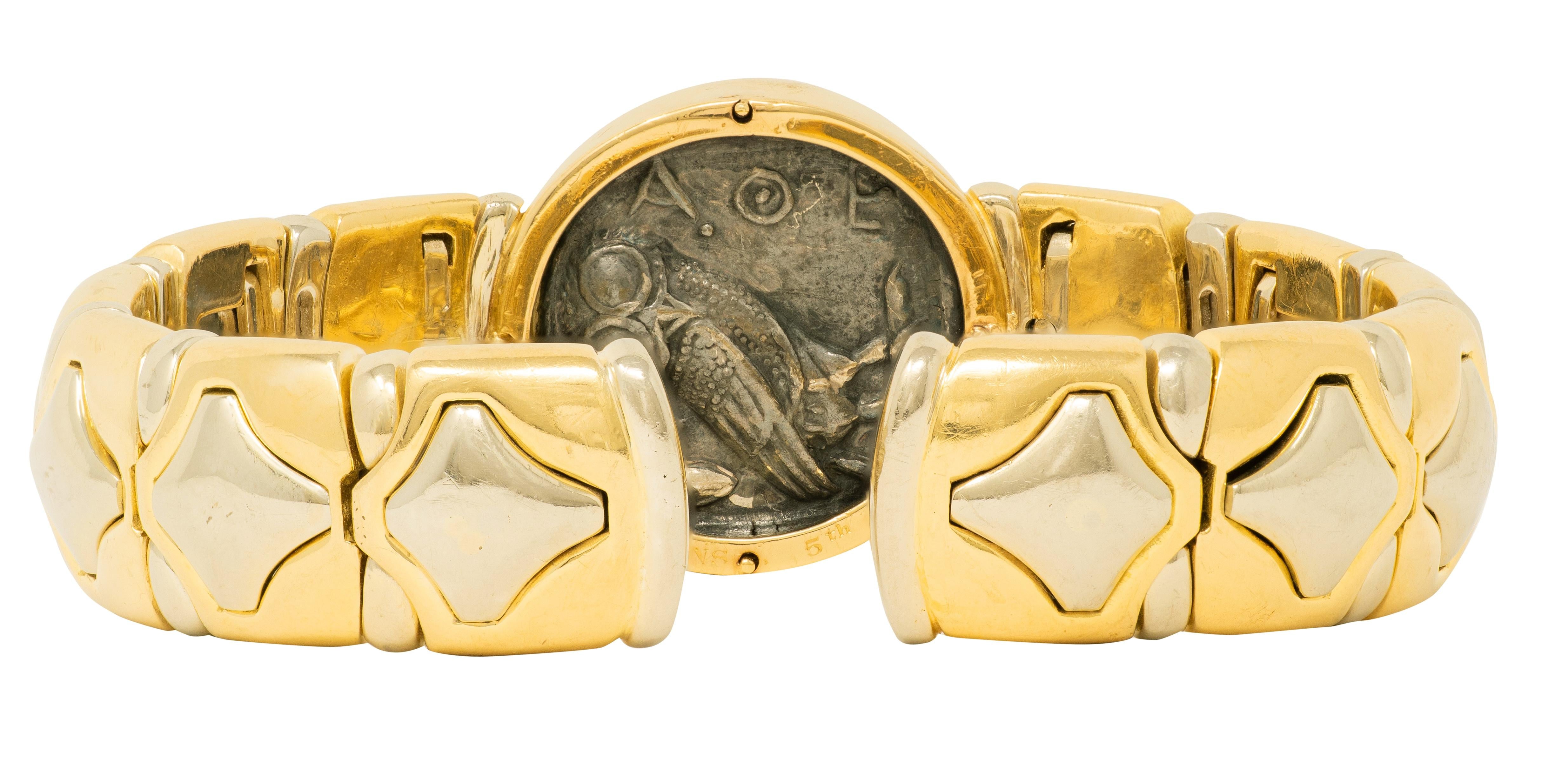 Bulgari 1980's Ancient Coin 18K Gold Vintage Monete Tubogas Cuff Bracelet