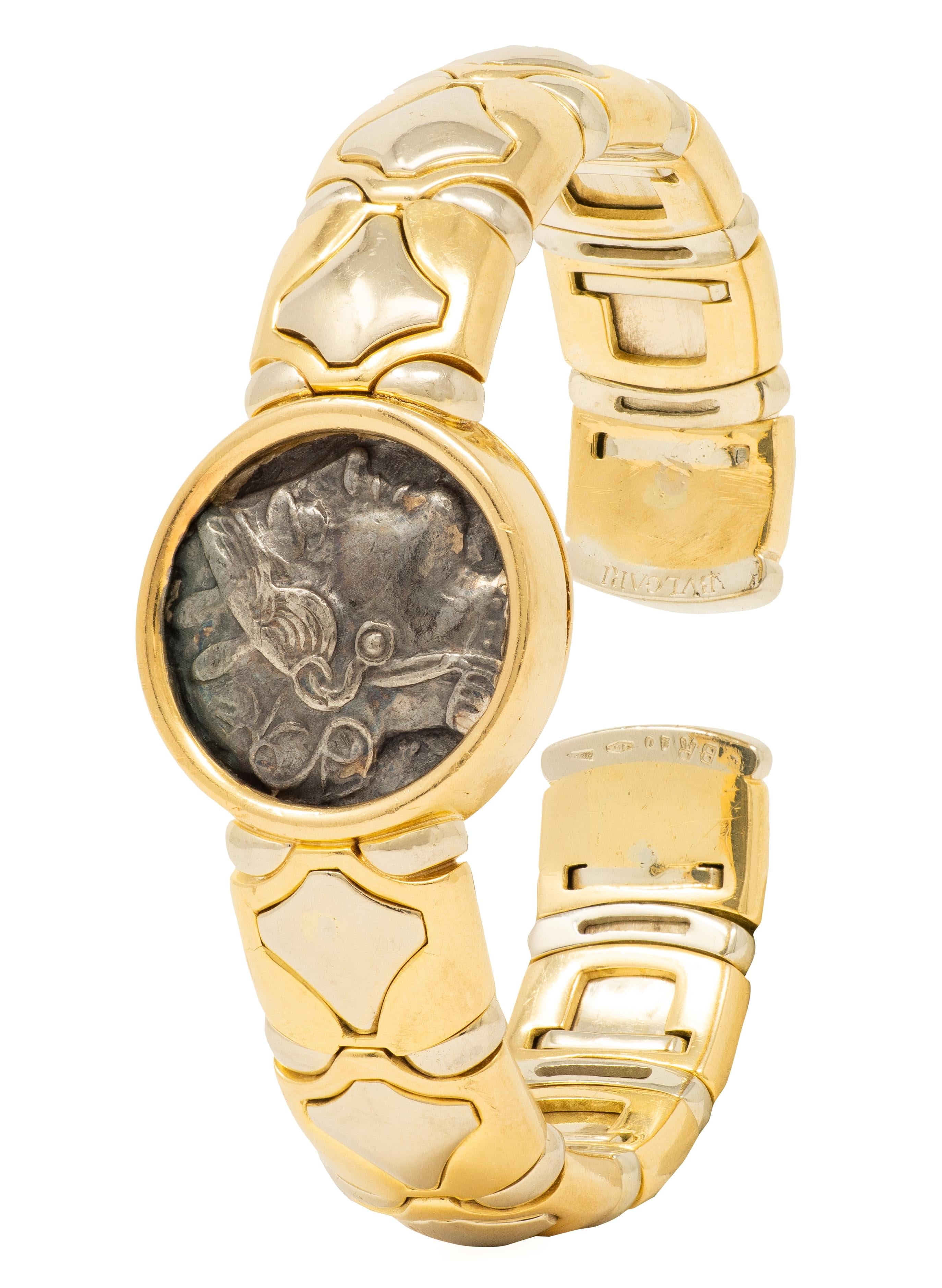 Bulgari 1980's Ancient Coin 18K Gold Vintage Monete Tubogas Cuff Bracelet