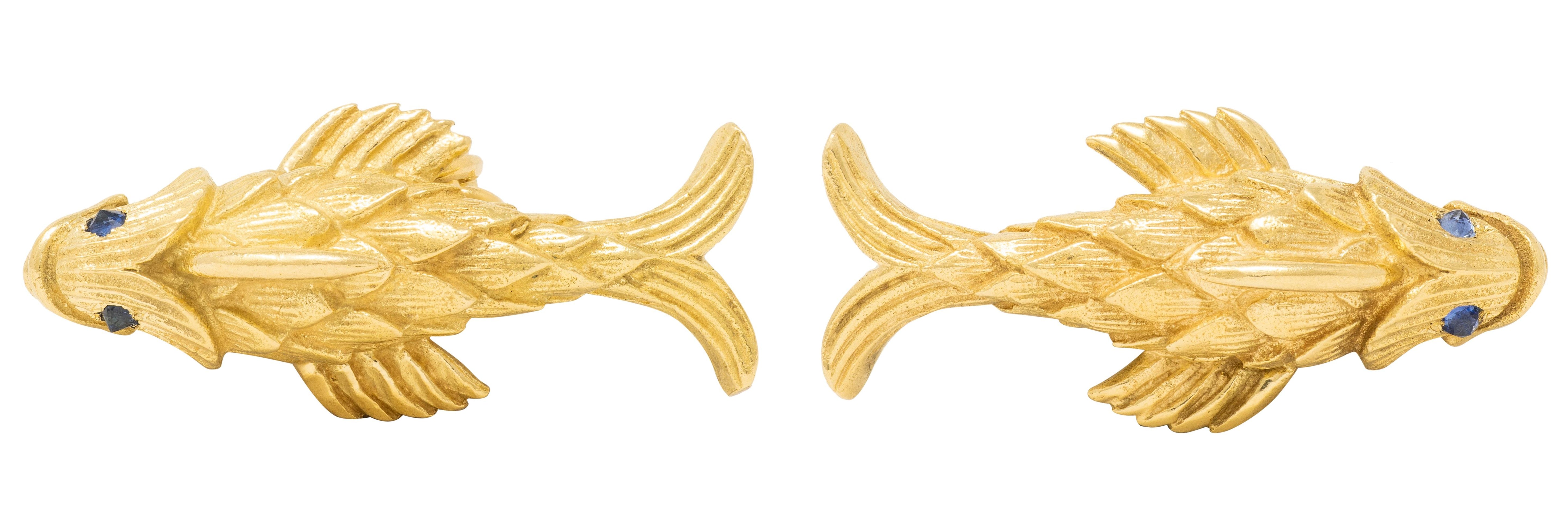 Schlumberger Tiffany & Co. 1960's Sapphire 18K Gold Vintage Fish Cufflinks